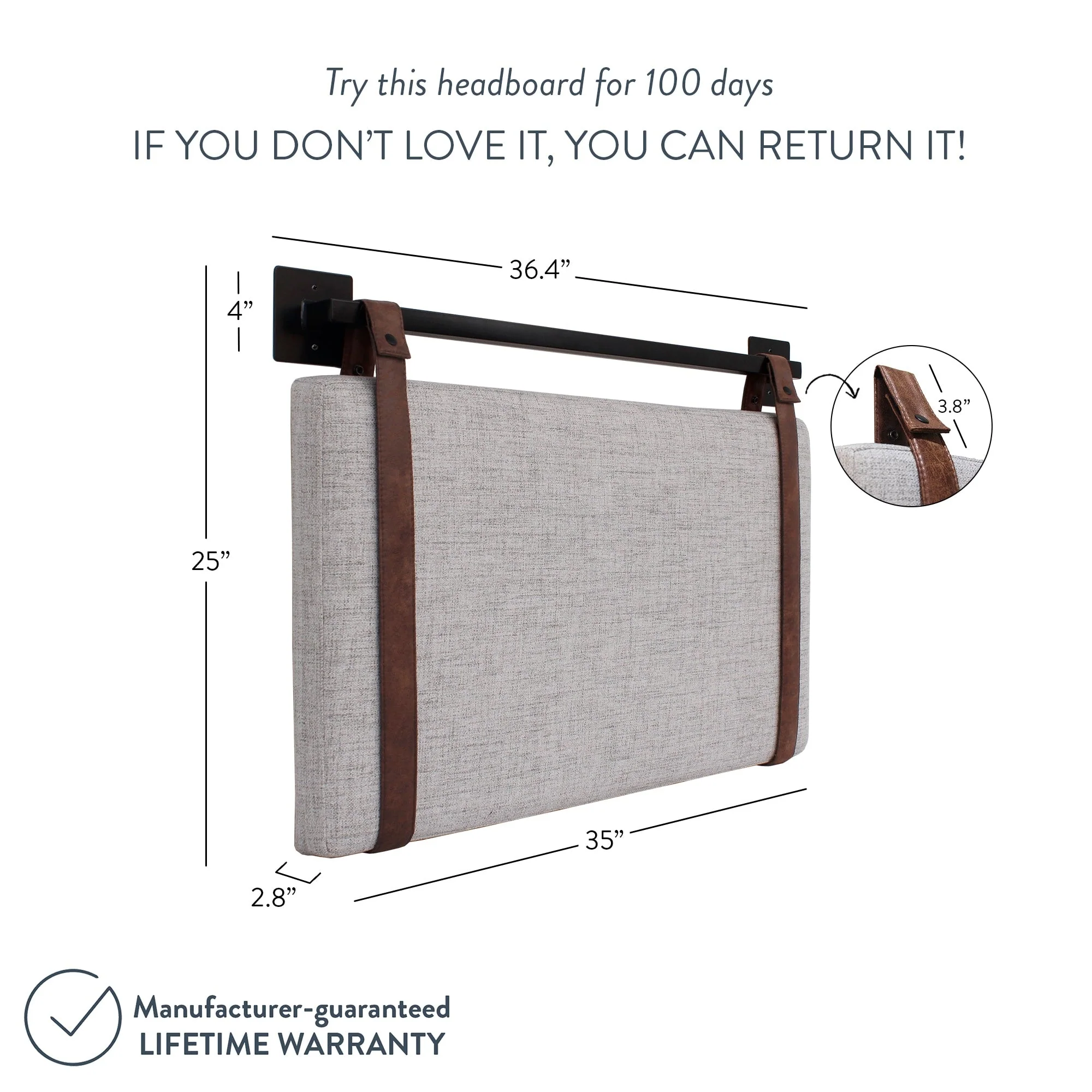 Wall Mount Upholstered Headboard with Metal Rail - Modern Bedroom Headboard - Image 25