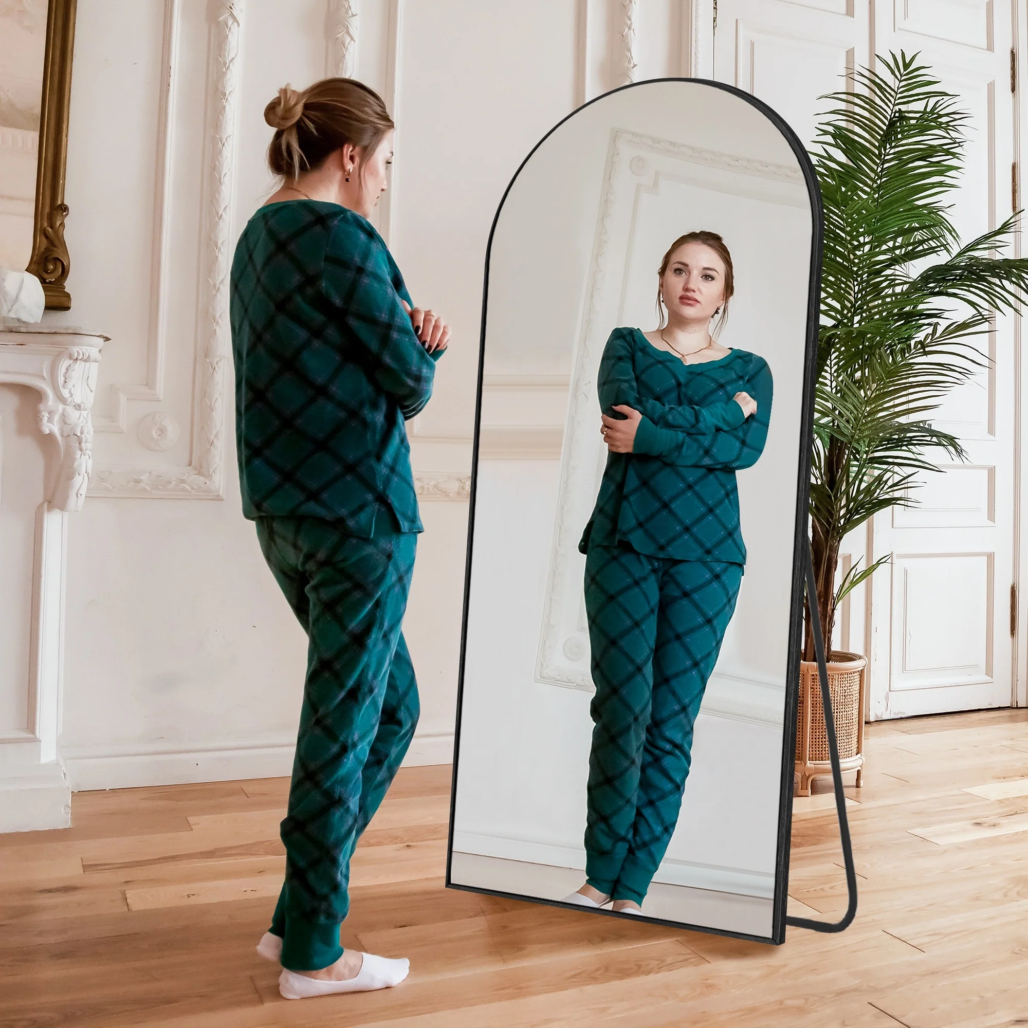 Modern Arched Full Length Floor Mirror, Aluminum Alloy Frame Standing Full Body Mirror - Image 65