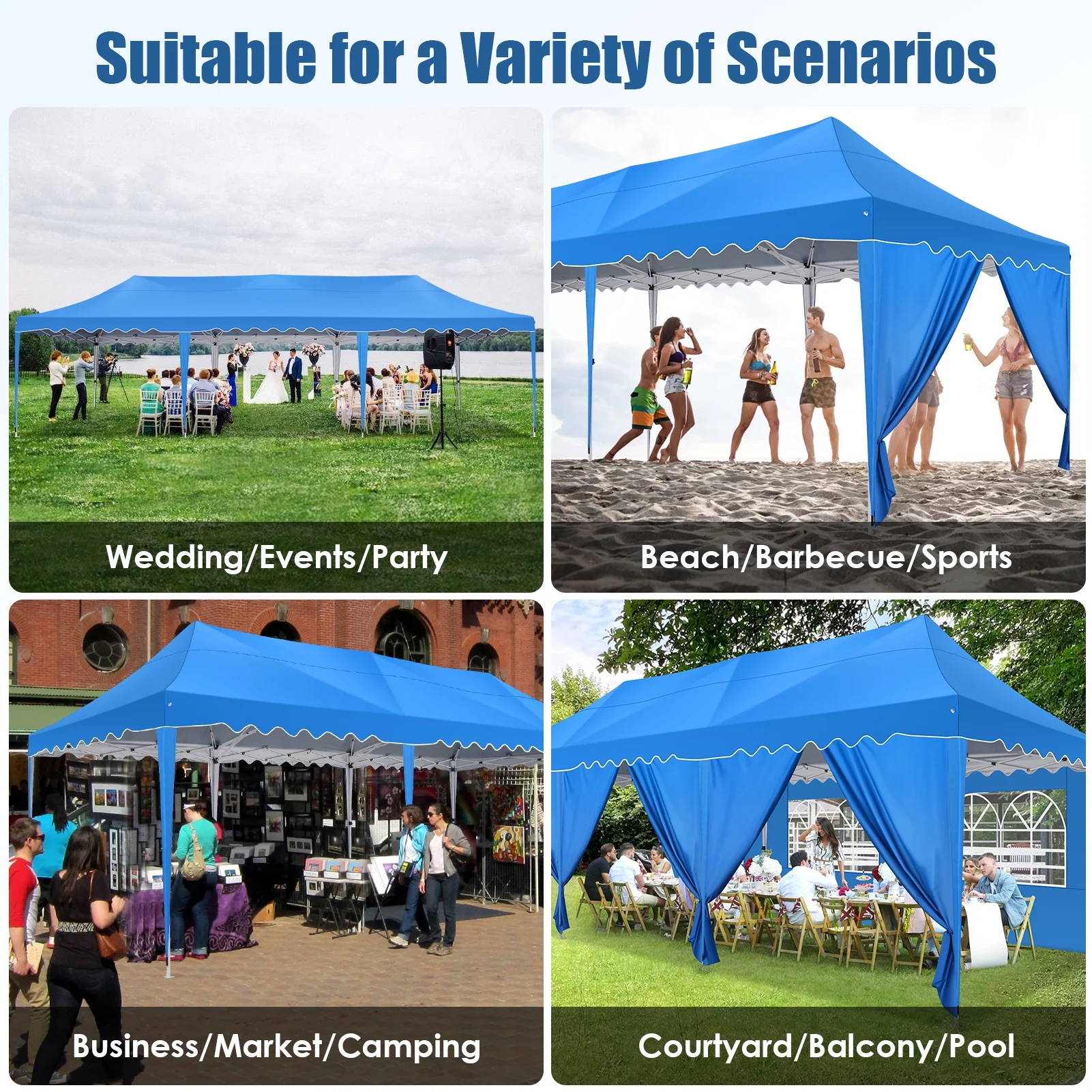 SANOPY 10' x 20' Pop up Canopy Party Tent with 6 Removable Sidewalls, Wave Eave Outdoor Waterproof Patio Gazebo Tent with Carry Bag, Backyards Camping Picnics, Black - Image 33