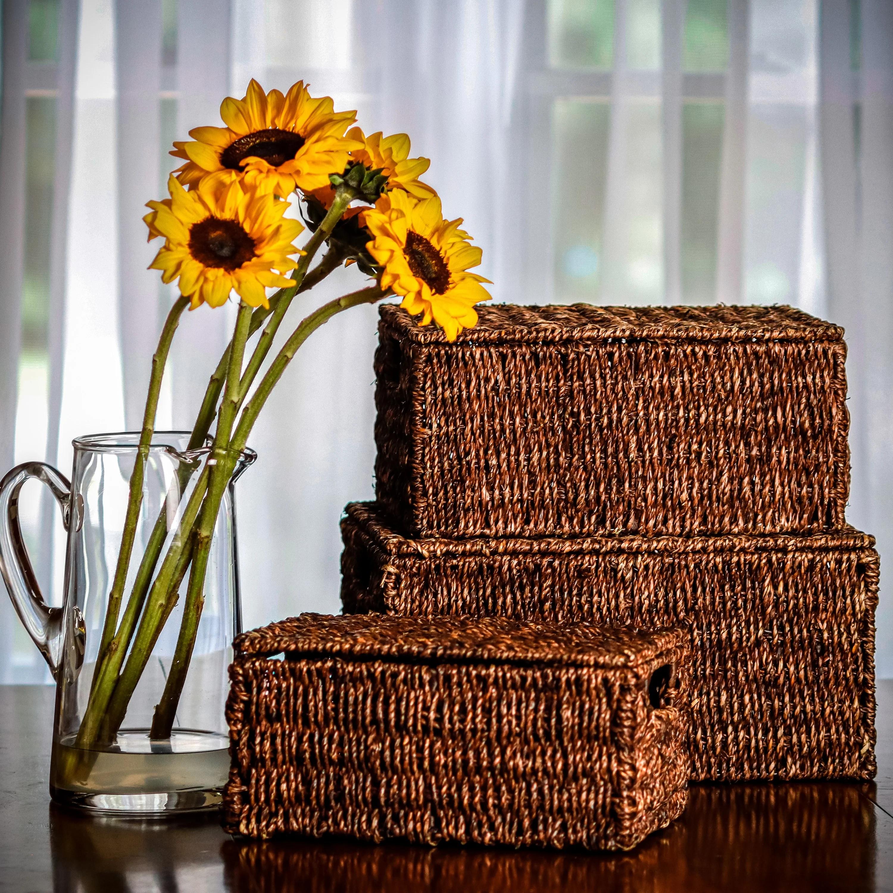 Set of 3 Small Rectangular Seagrass Baskets with Lids, Woven Storage Baskets - Image 4