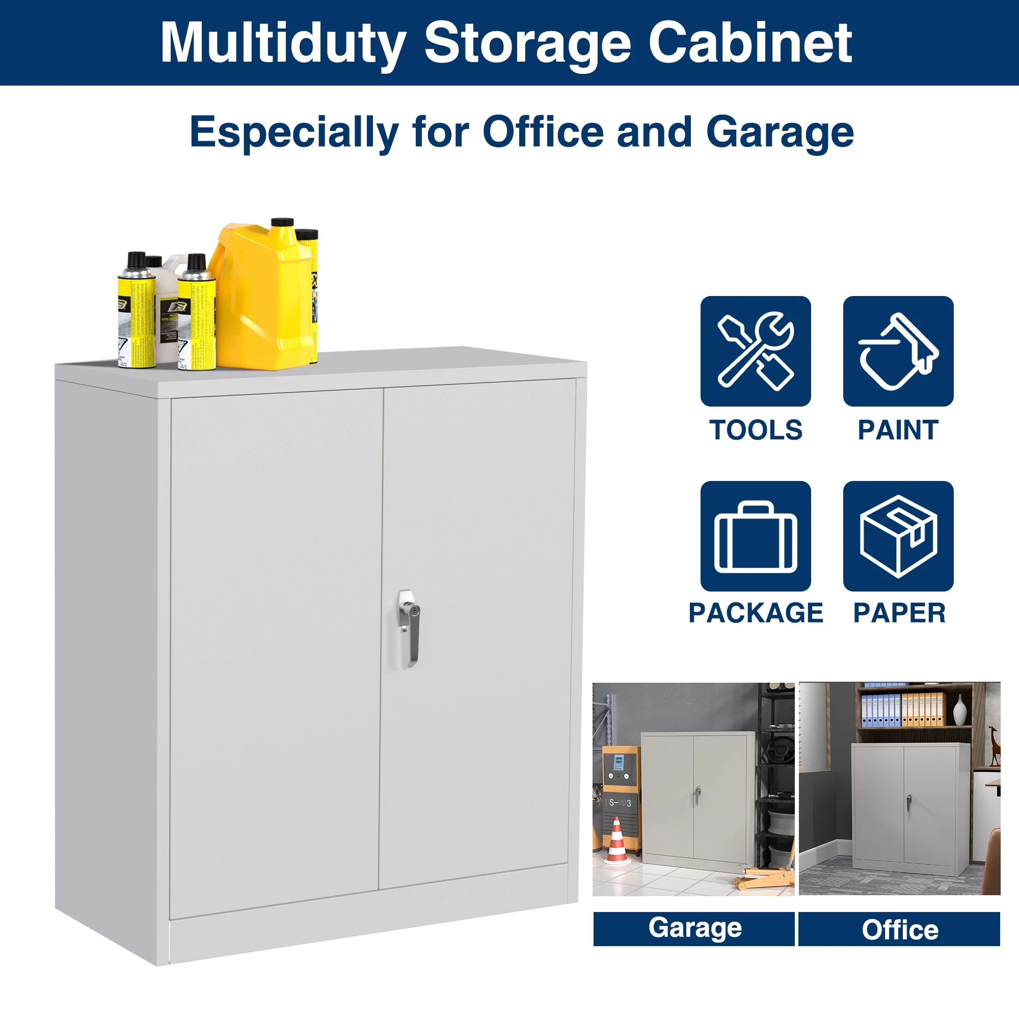 Aobabo Metal Storage Cabinet with Lock & Pegboard,Garage Storage Cabinet with 5 Adjustable Shelves,Tool Storage Cabinets for Home Office Garage,Assembly Required,Black - Image 56