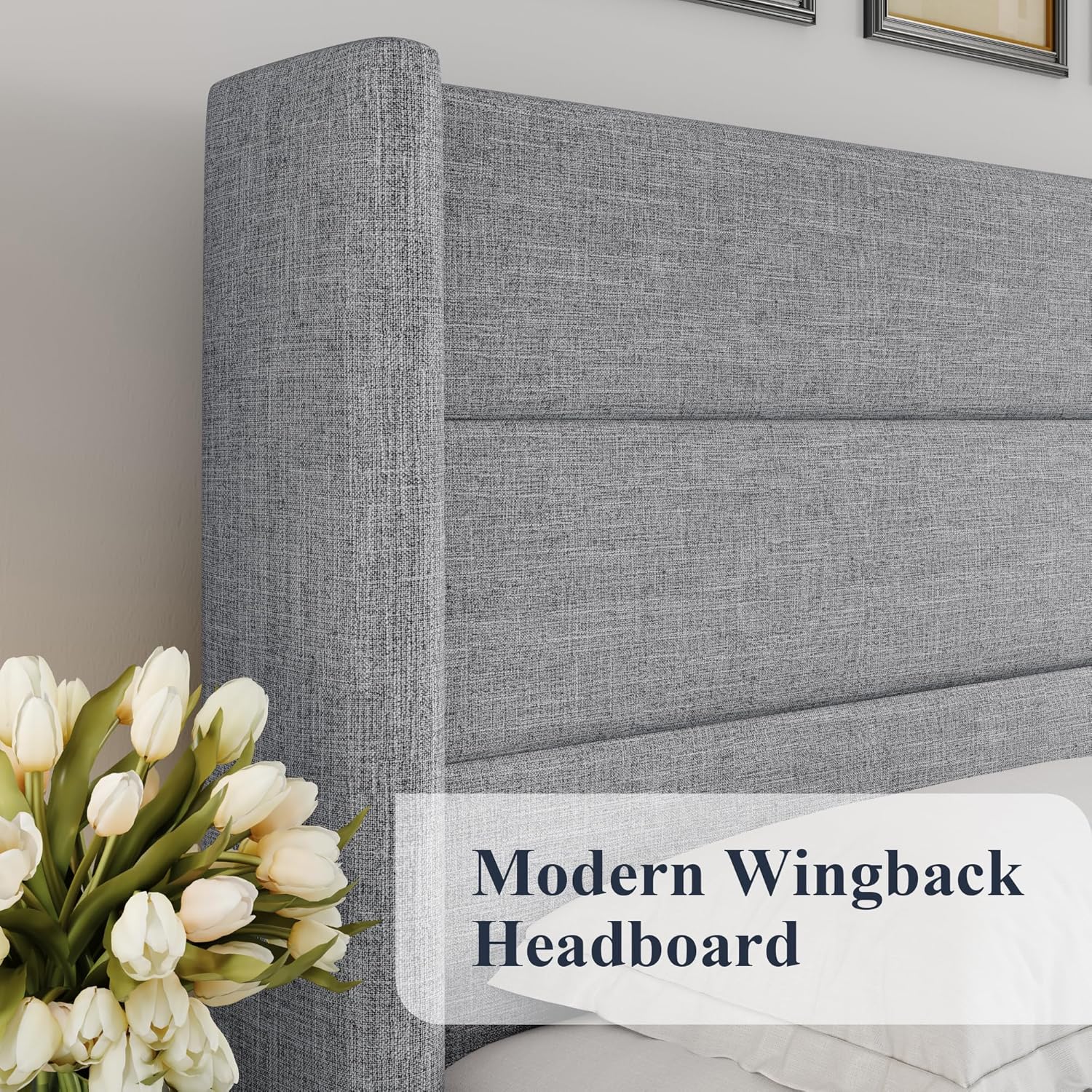 Queen Size Lift Up Storage Bed with Wingback Headboard, Upholstered Platform Bed Frame with Hidden Storage - Image 119