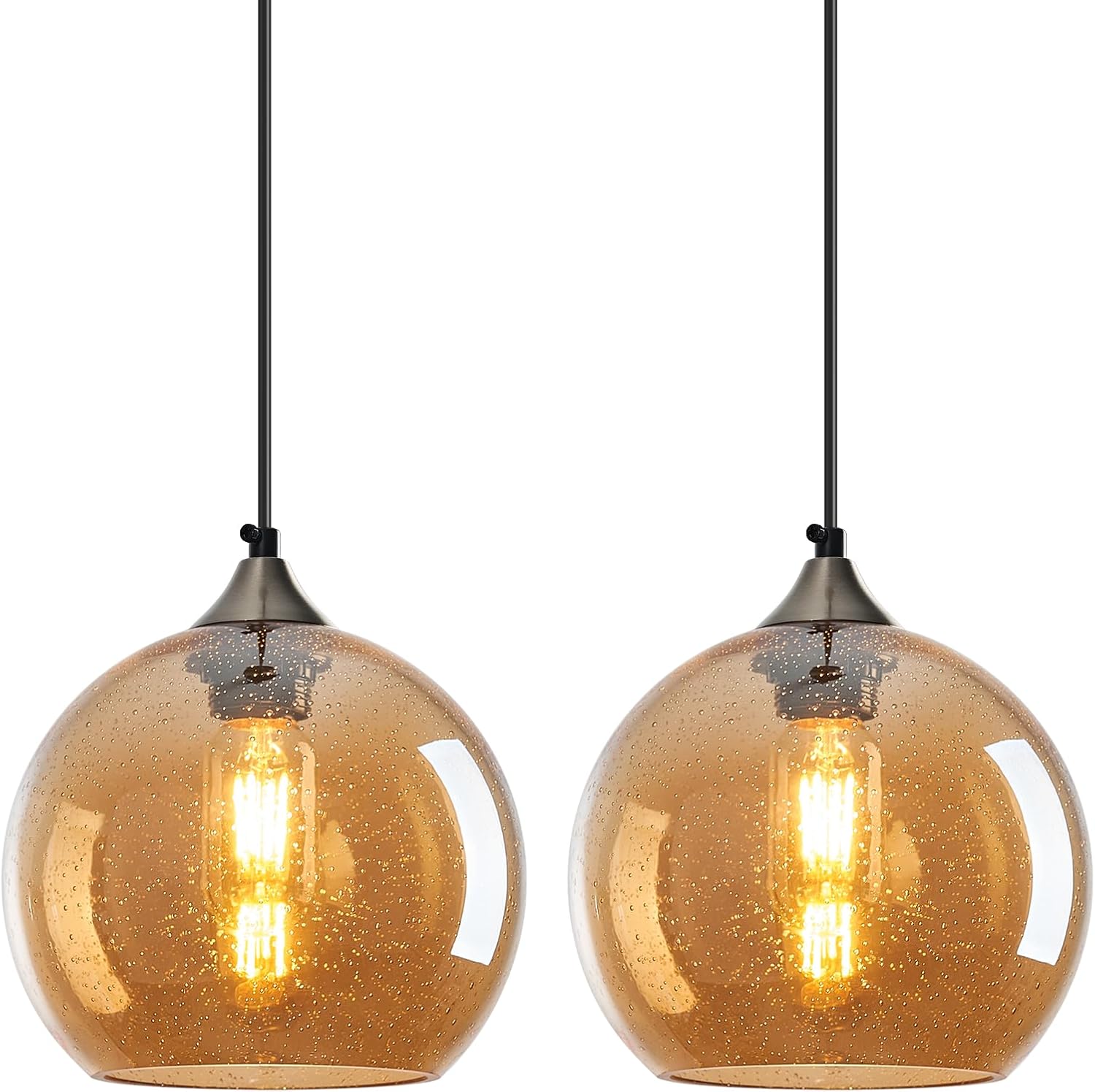 Amber Pendant Lights Kitchen Island 3 Pack, 5.9 in Seeded Glass Globe - Image 21