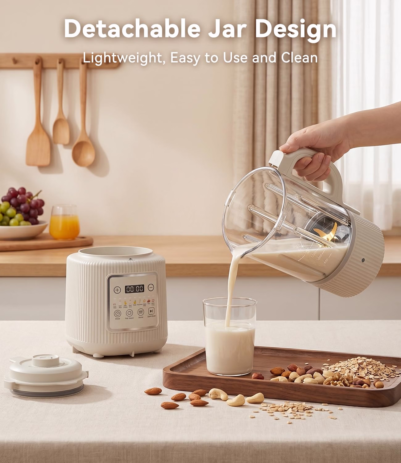Nut Milk Maker Machine, 59.18 oz Automatic Nut Milk Maker with 11-in-1 Programs, Soy Milk Maker & Baby Food Maker, Detachable Glass Pitcher, Auto Clean, Delay Start, Keep Warm, LED Display - Image 3