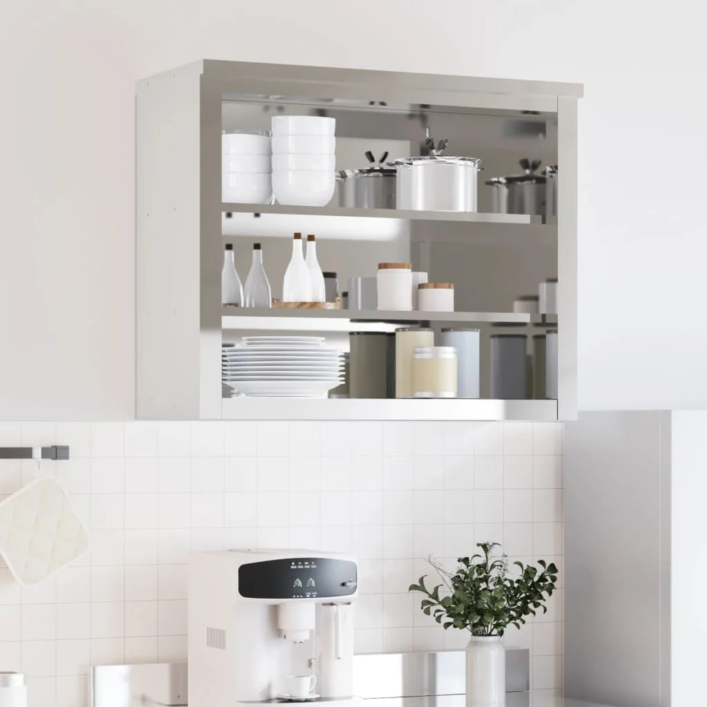 vidaXL Kitchen Wall Cabinet with Shelf Storage Restaurant Stainless Steel - Image 18