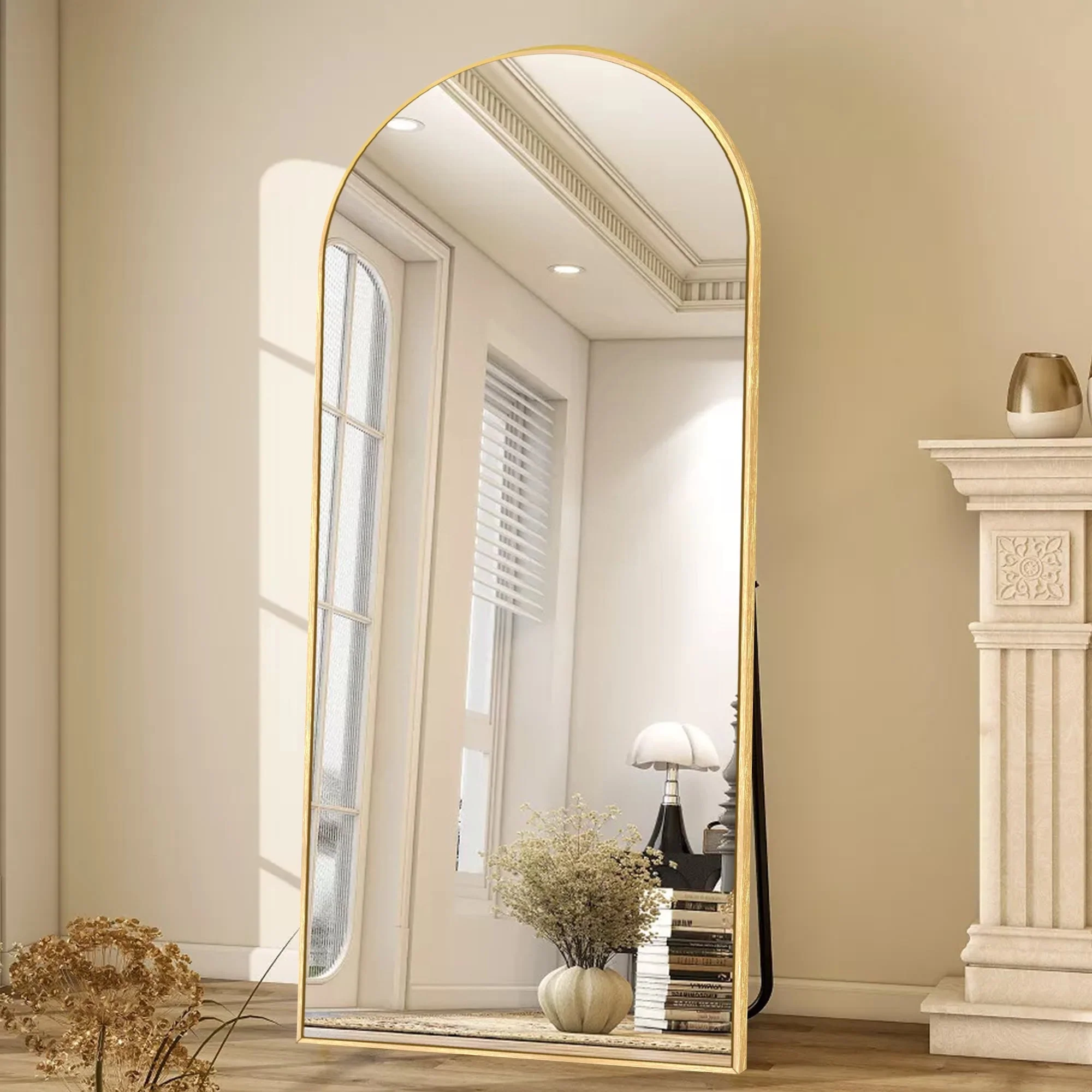 Modern Arched Full Length Floor Mirror, Aluminum Alloy Frame Standing Full Body Mirror - Image 50