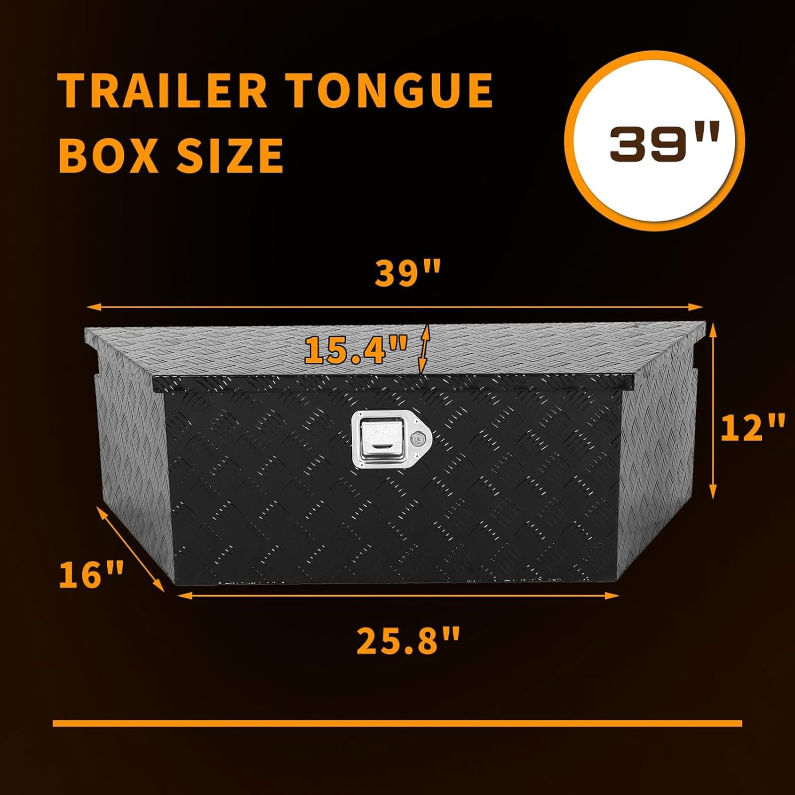 39 inch Trailer Tongue Box,Aluminum Trailer Tool Box for Storage,Trailer Box w/Lock and Keys,Heavy Duty Waterproof Black Box - 39 X 15 X 12 inch - Image 2