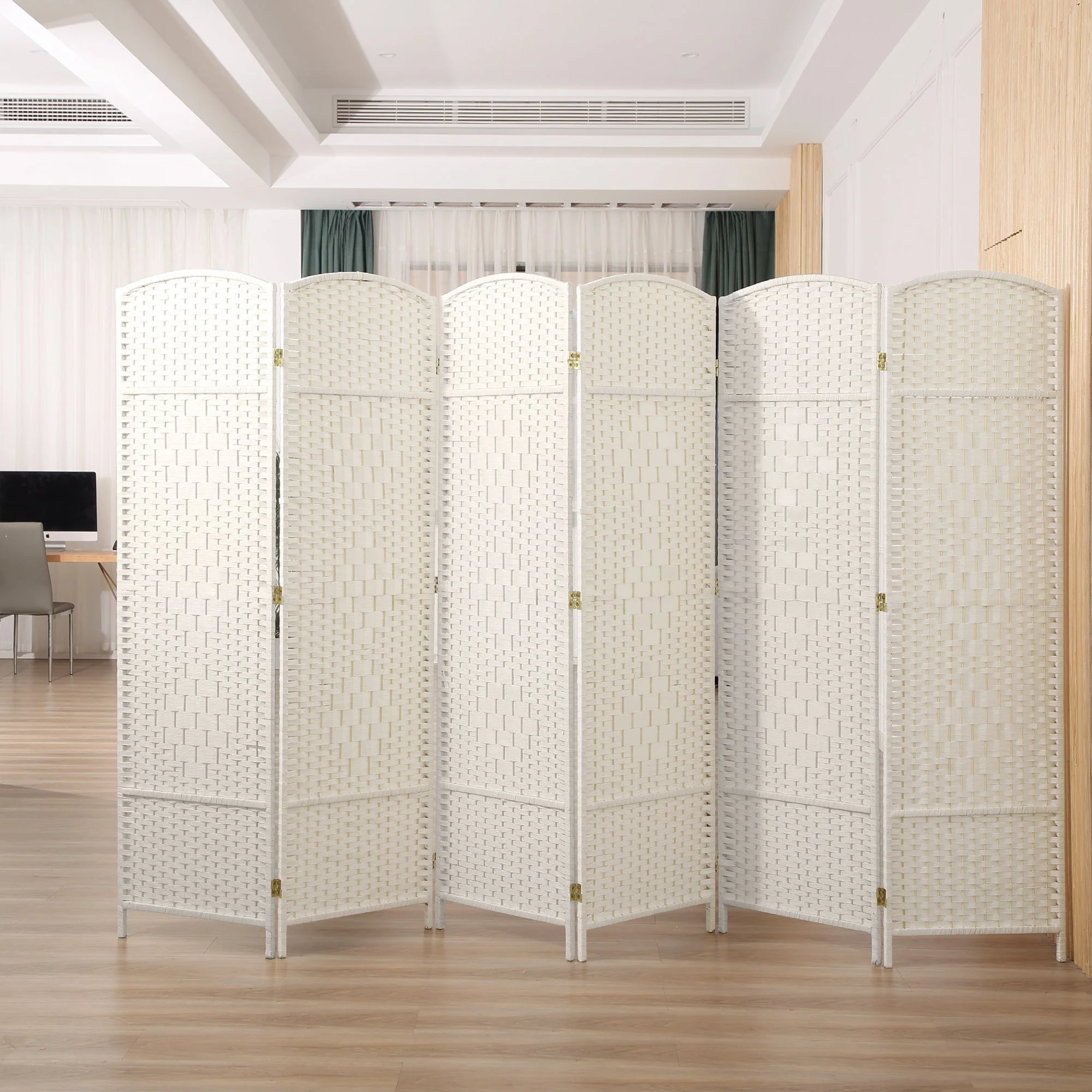 6 FT Tall Woven Fiber Room Divider, Freestanding Folding Privacy Screen - Image 7