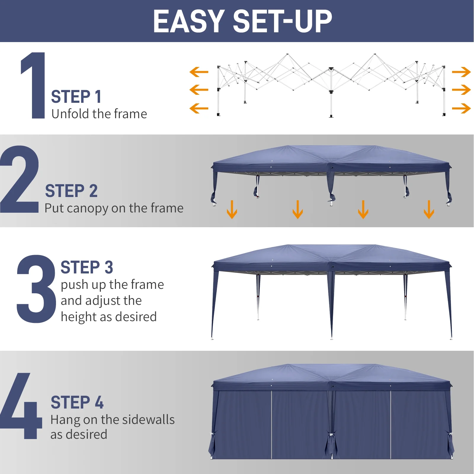 UBesGoo Ez Pop Up Patio Canopy Tent Gazebo Outdoor Party with 6 Sidewalls 10 x 20 ft Blue - Image 8