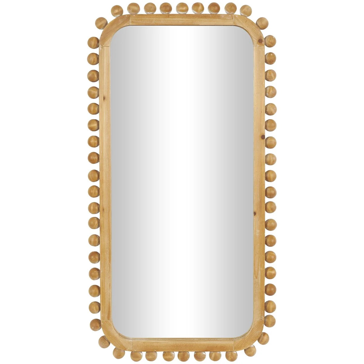 Brown Wood Wall Mirror with Beaded Frame, Rustic Decorative Mirror for Home