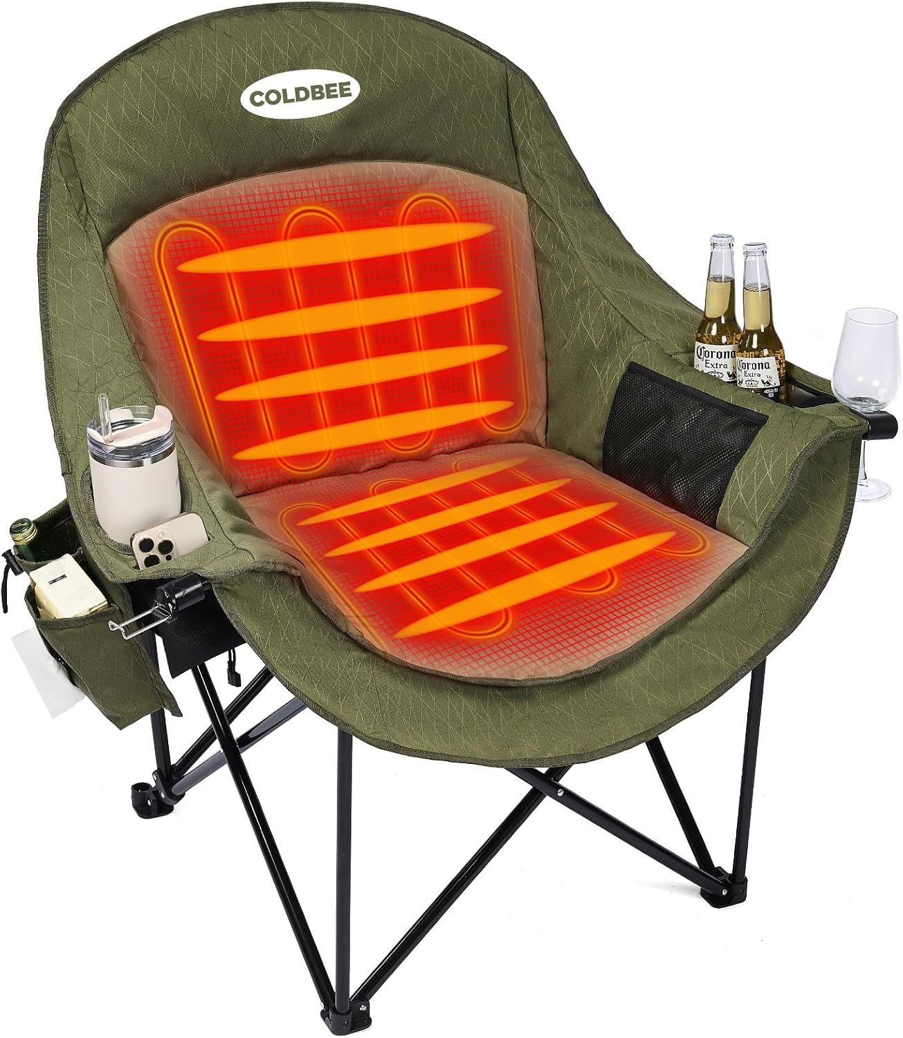 2PCS Oversized Camping Chairs, Heavy Duty Padded, Thick Headrest, Black - Image 7