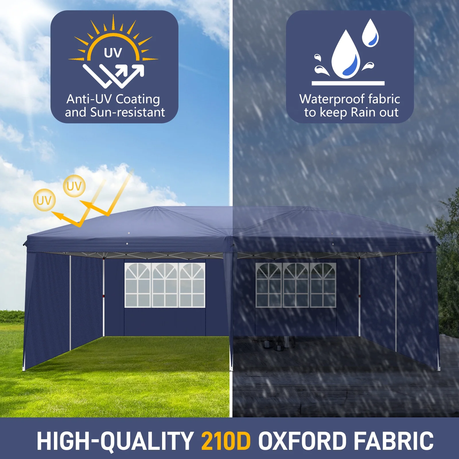 UBesGoo Ez Pop Up Patio Canopy Tent Gazebo Outdoor Party with 6 Sidewalls 10 x 20 ft Blue - Image 14