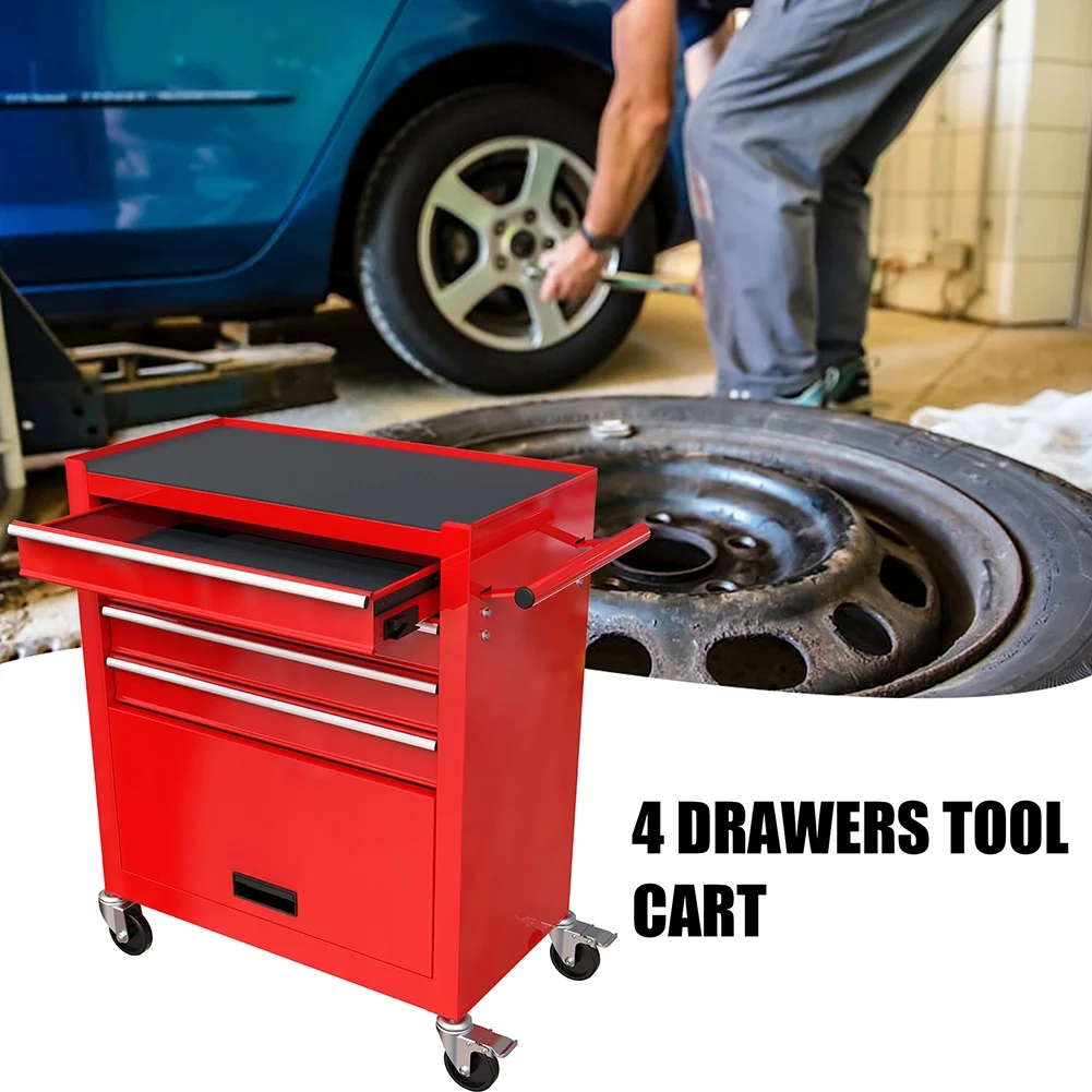 Rolling Tool Storage Cabinet With 4 Drawers, 4 Wheels, 2 Parking Brakes Tool Chest Cart, 5-Tier Rolling Tool Set for Handyman, Workshop, Home (Red) - Image 7