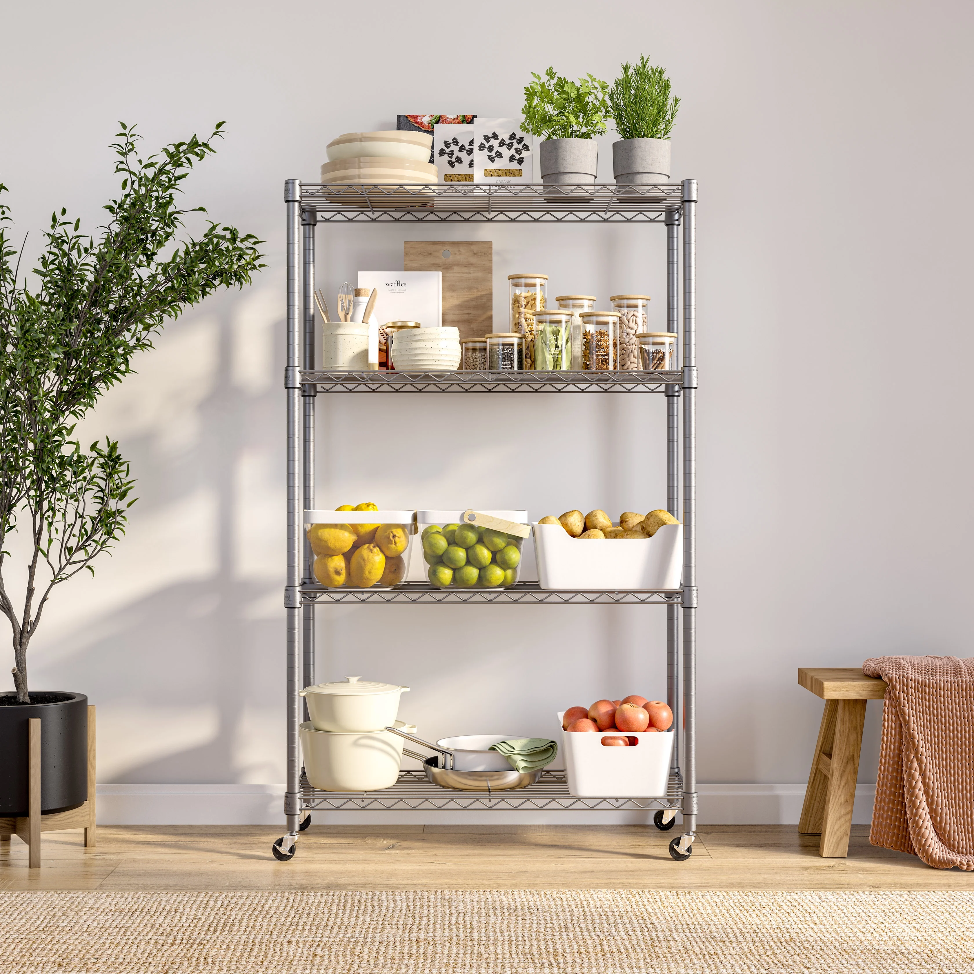 Seville Classics Solid Steel Wire Shelving Storage Unit Adjustable Shelves Organizer Rack, for Home, Kitchen, Office, Garage, Bedroom, Closet, Silver, 4-Tier, 36" W x 14" D - Image 2
