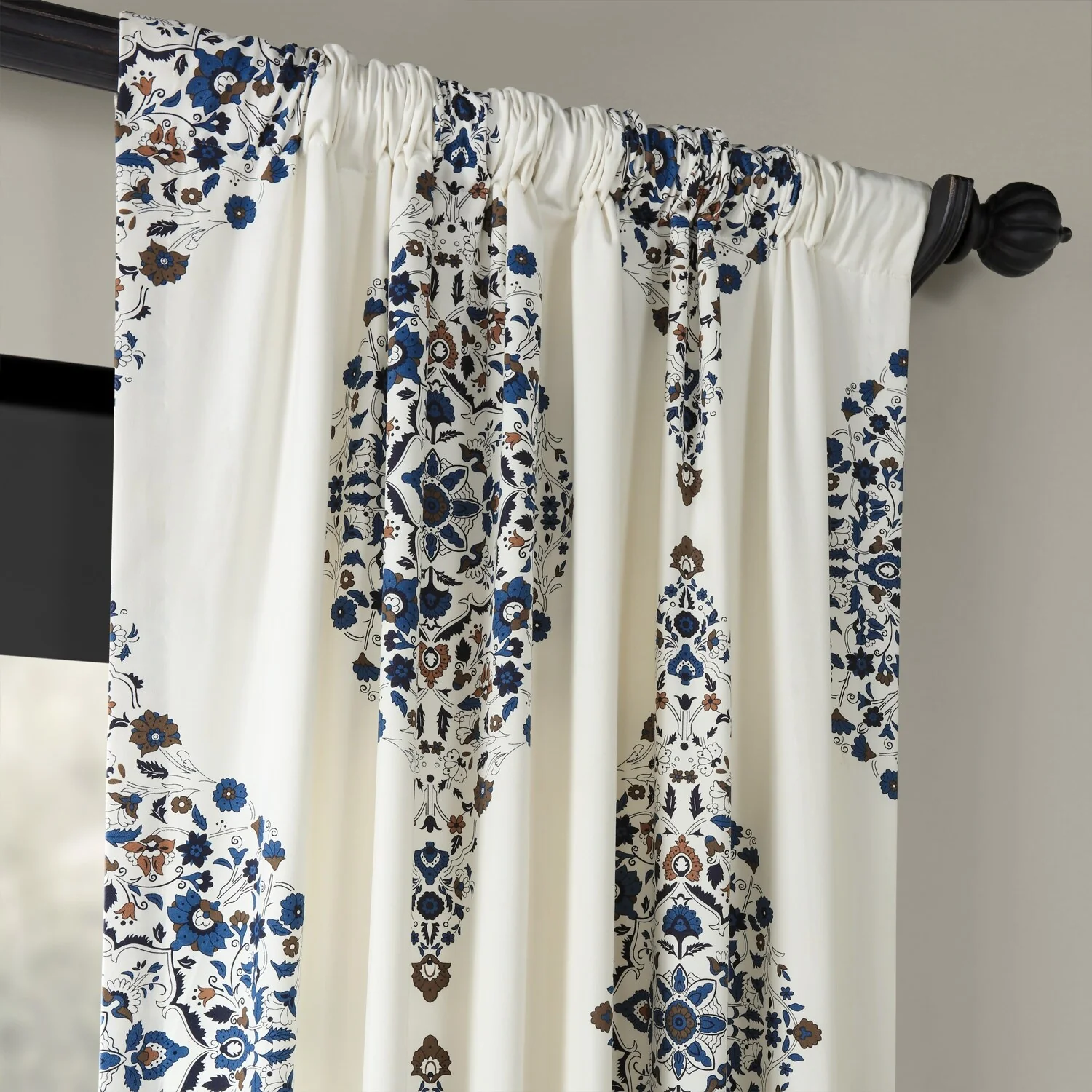 Medallion Damask Printed Cotton Room Darkening Curtain Panel, 1 Piece - Image 7