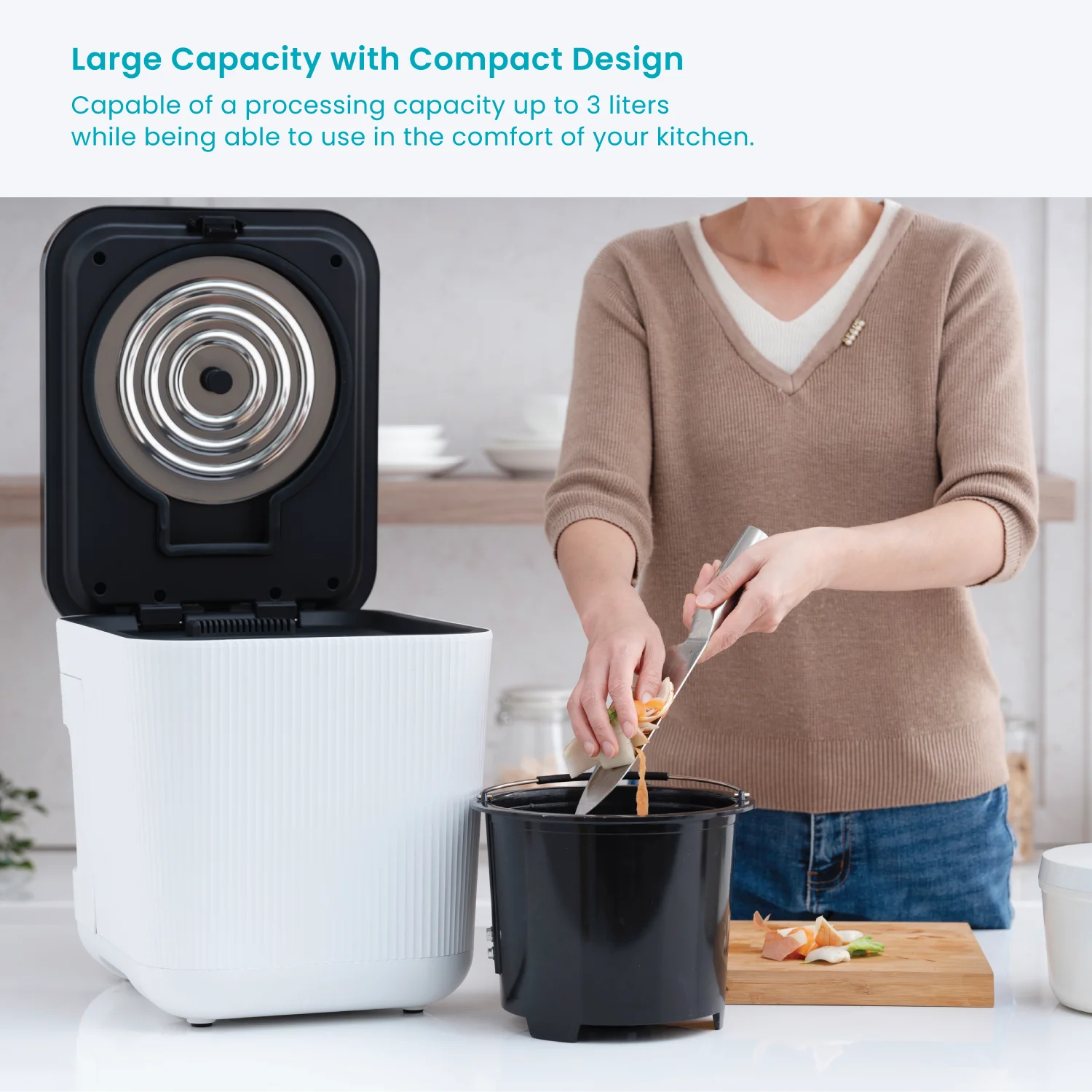 Home Zone Living 3 Liter White Kitchen Electric Composter Bin, with Auto- Cleaning Cycle - Image 8
