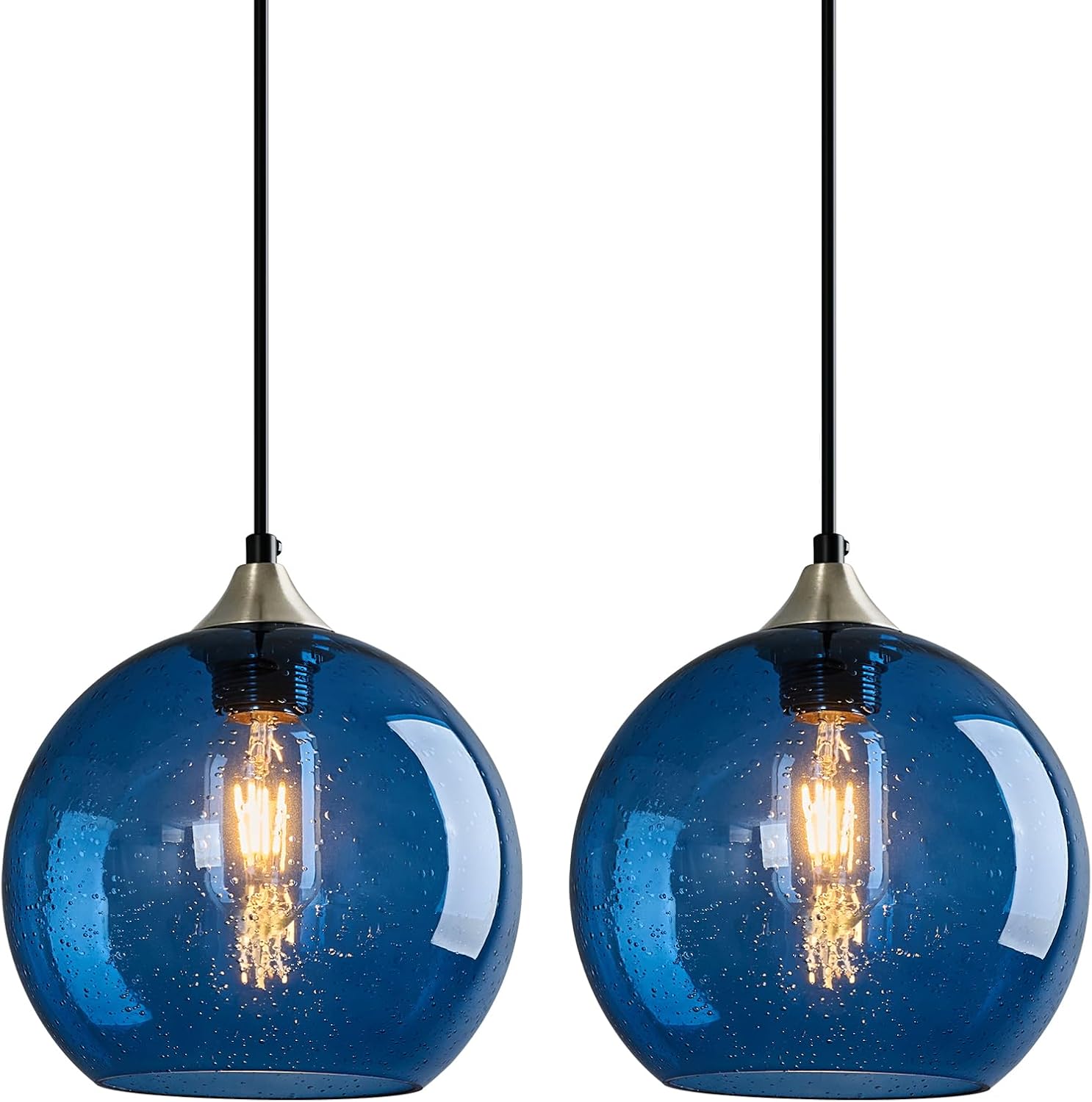 Amber Pendant Lights Kitchen Island 3 Pack, 5.9 in Seeded Glass Globe - Image 27