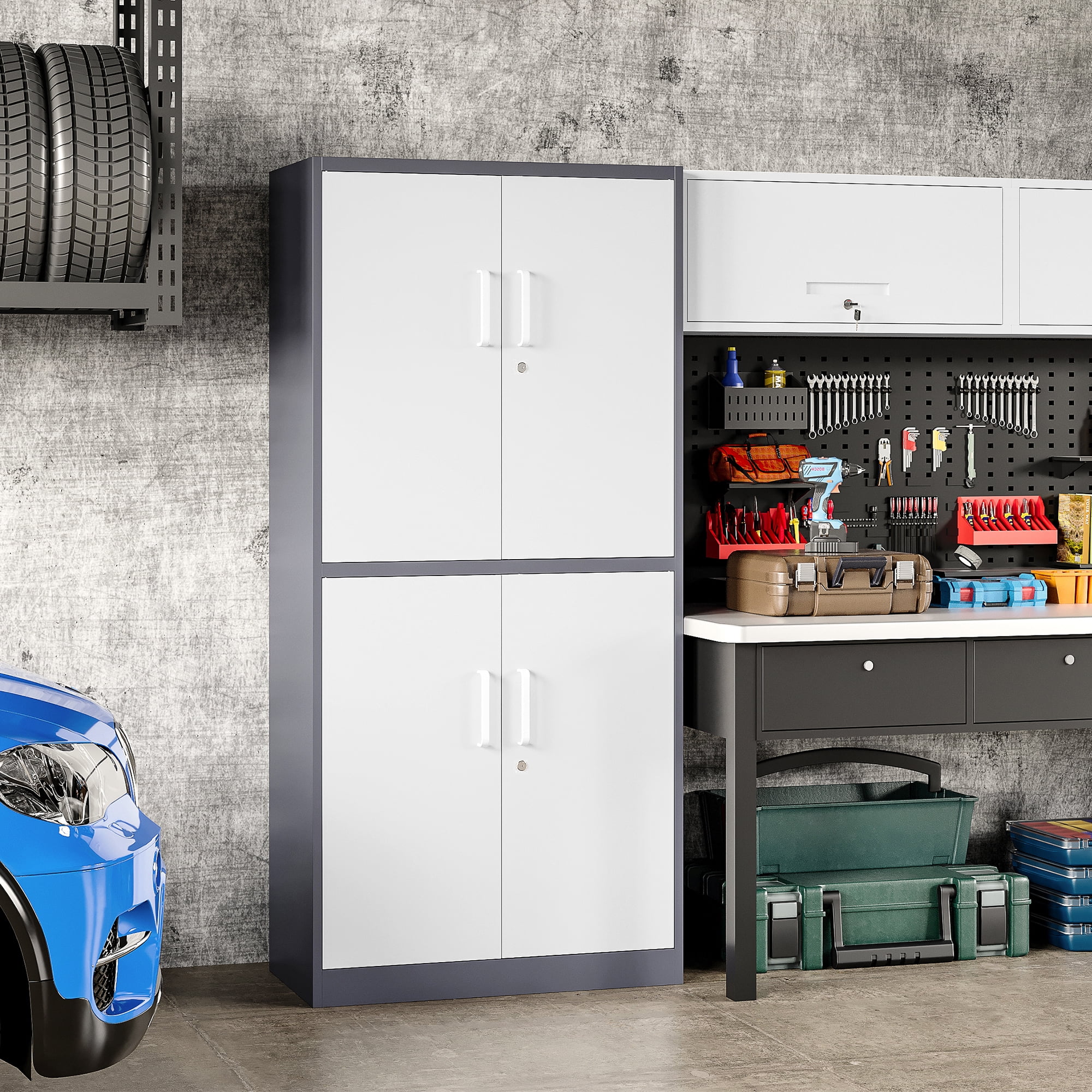 AUHUP 73" Rolling Garage Storage Cabinets with 3 Adjustable Shelves, Metal Storage Cabinet with Wheels, Black Gray Tool Cabinet for Garage,Home,Warehouse,Workshop - Image 15