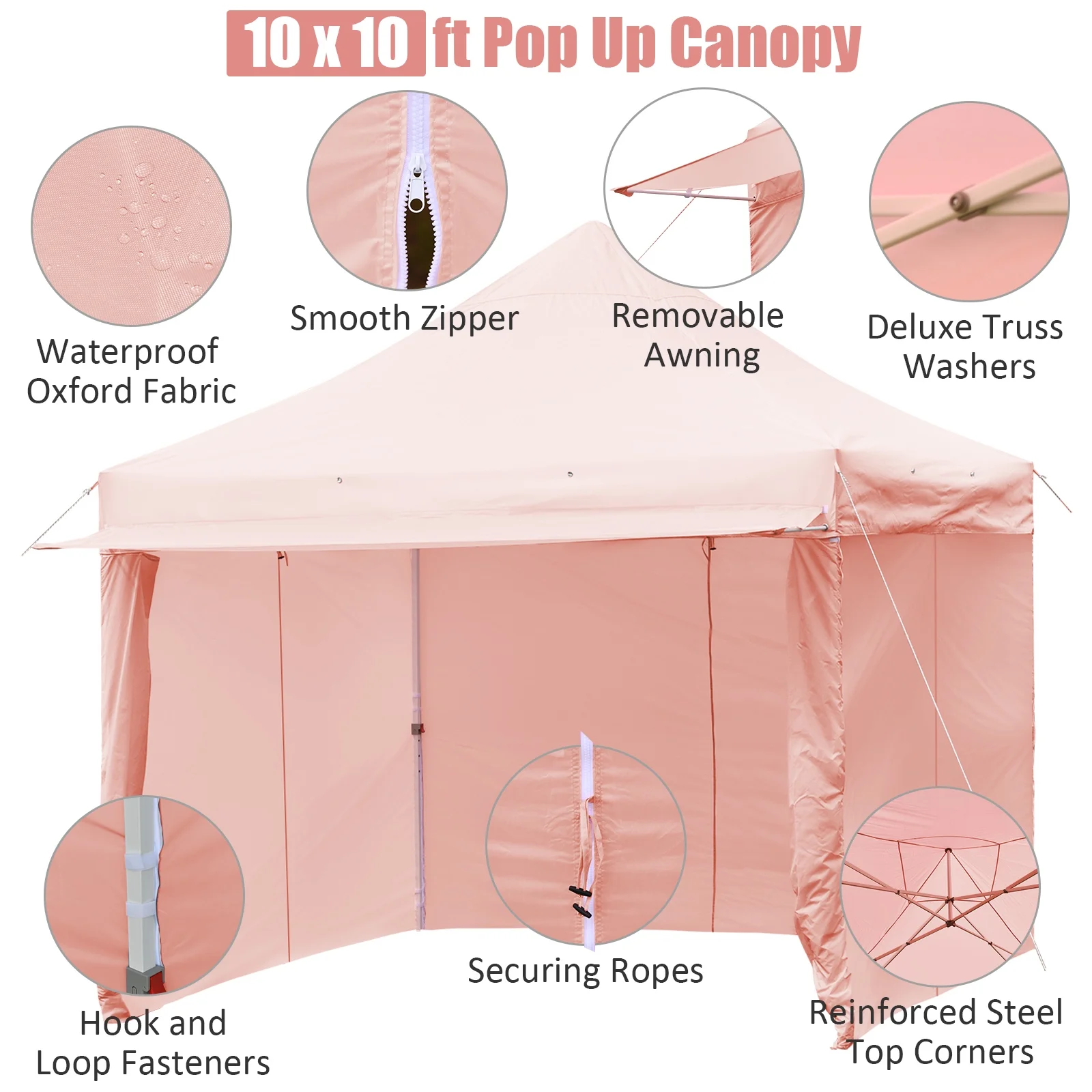 Patiojoy 10x10ft Pop up Tent, 4 Height Adjustment Folding Camping Tent with Awning Blue - Image 22