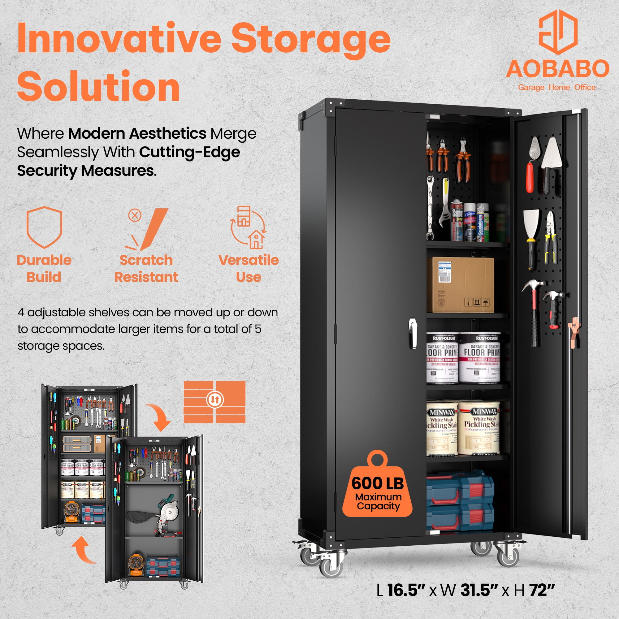 Aobabo 72 Inch Locking Storage Cabinet w/ Adjustable Shelves, Gray - Image 35