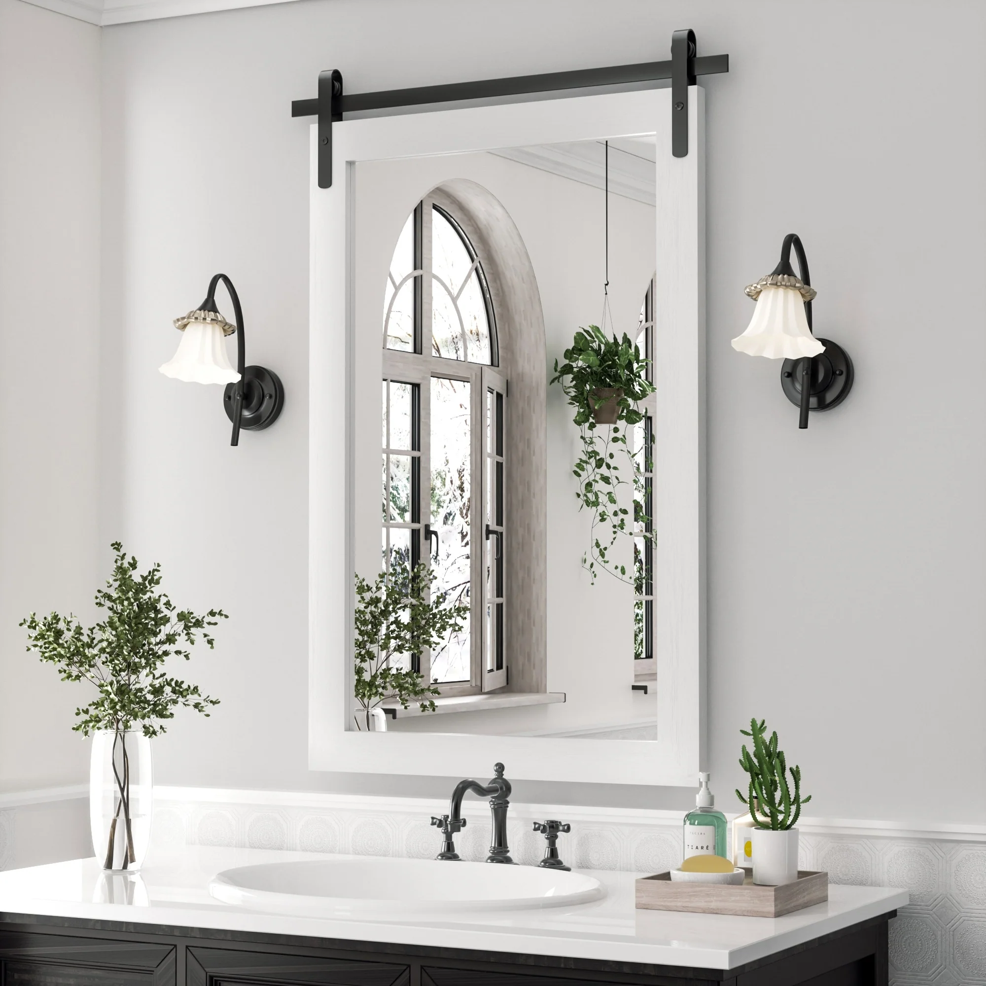 Modern Rectangular Wall Mirror with Wood Frame, Bathroom and Barn Door Mirror, Multiple Sizes - Image 9