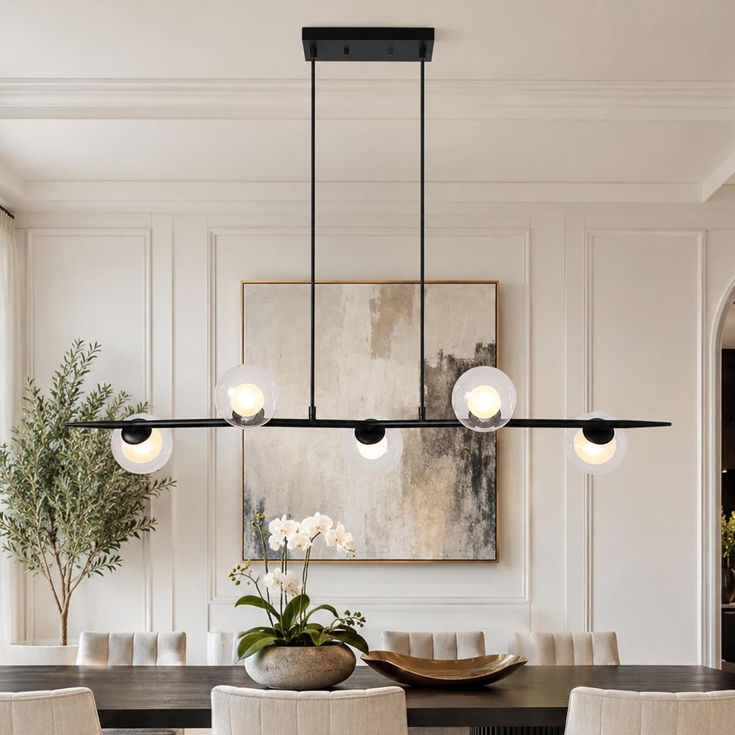 Modern Linear Chandelier, Dimmable LED Pendant Light with Remote - Image 9