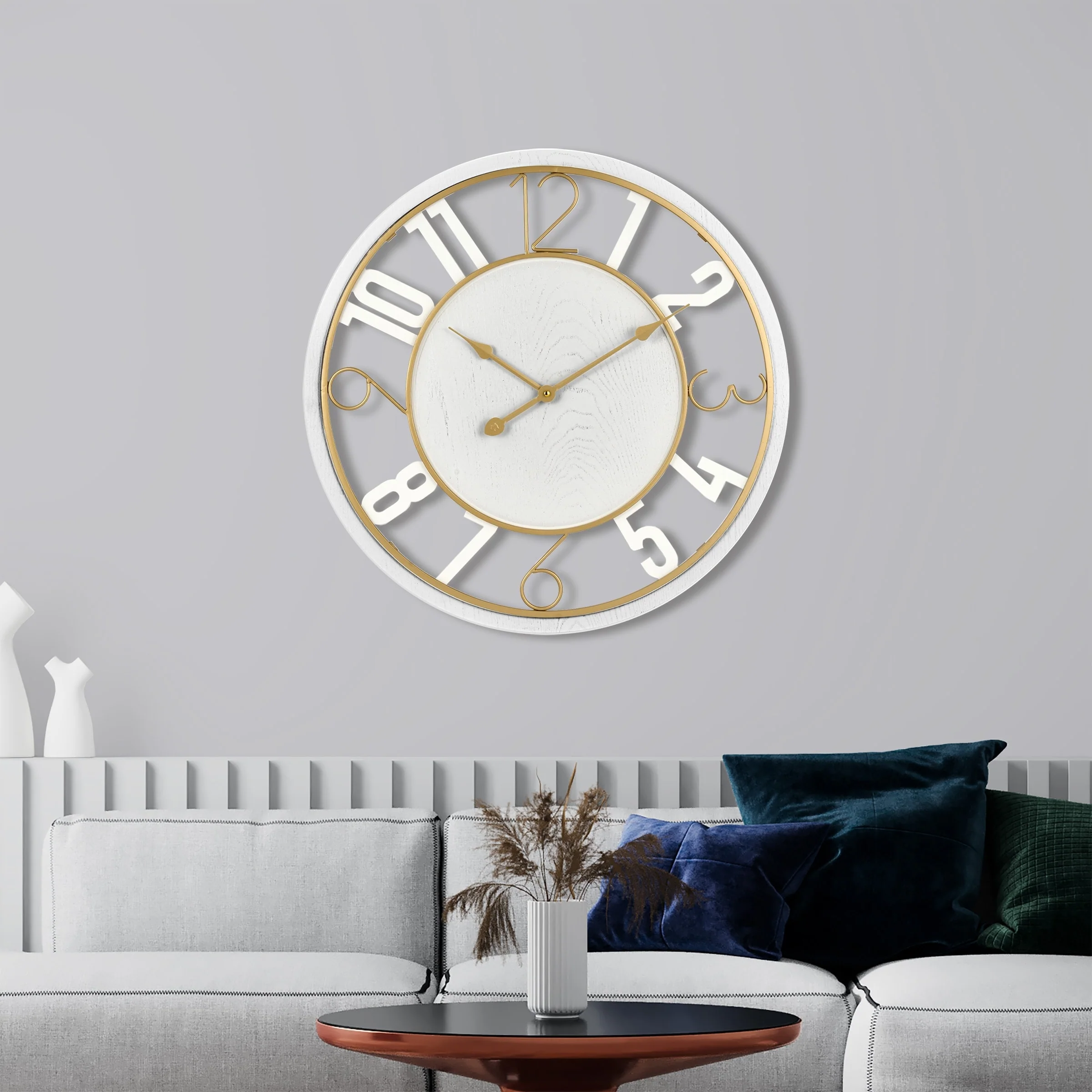 24 Inch Round Wooden Wall Clock, Modern Analog Clock with Numeral Design, Battery Operated - Image 12
