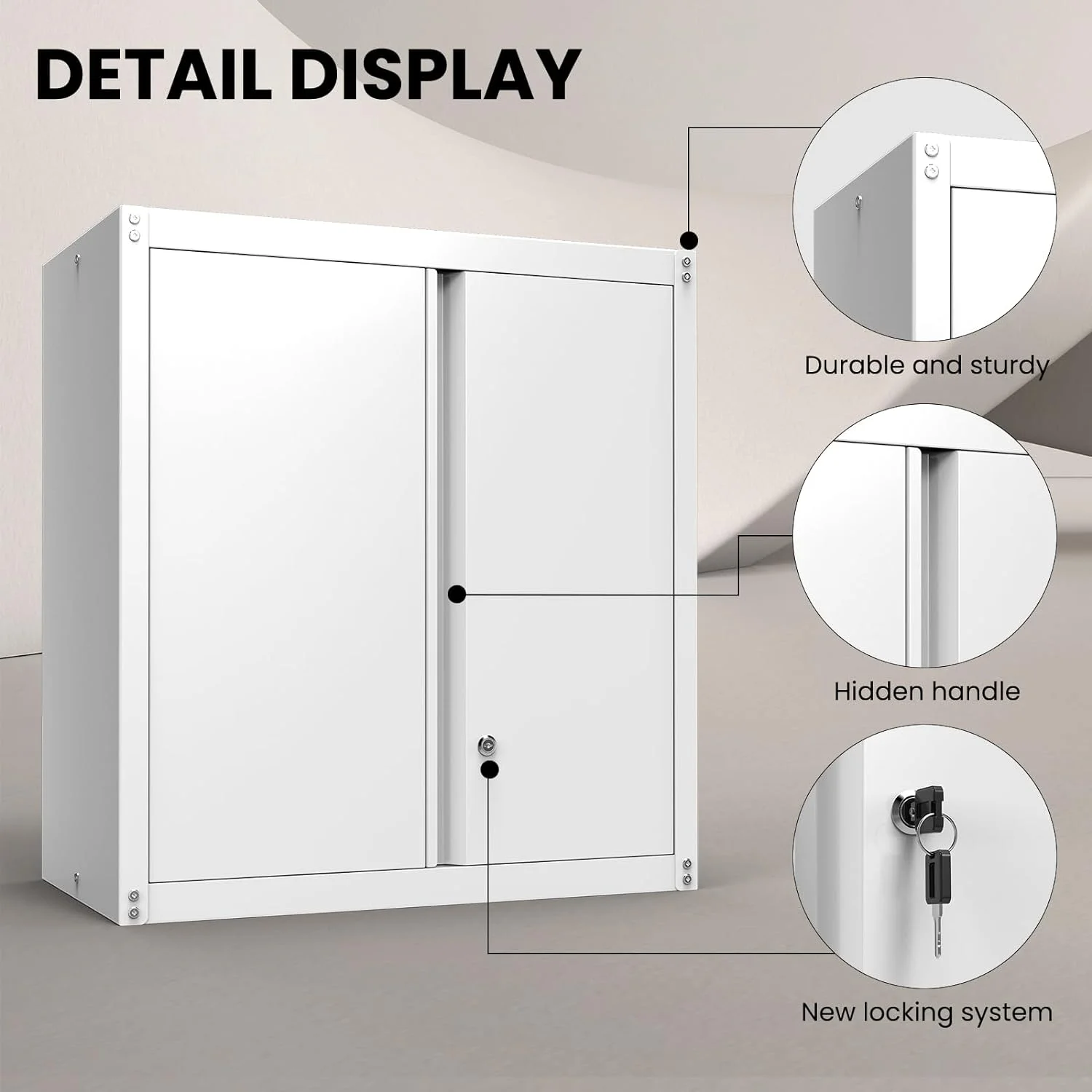 Garage Storage Cabinets Wall Mounted, 28-H Wall Cabinet Storage for Tools, Metal Cabinets with Doors and Shelves, Locking Wall Cabinet, Floating Garage Tool Cabinet for Warehouse - Image 13