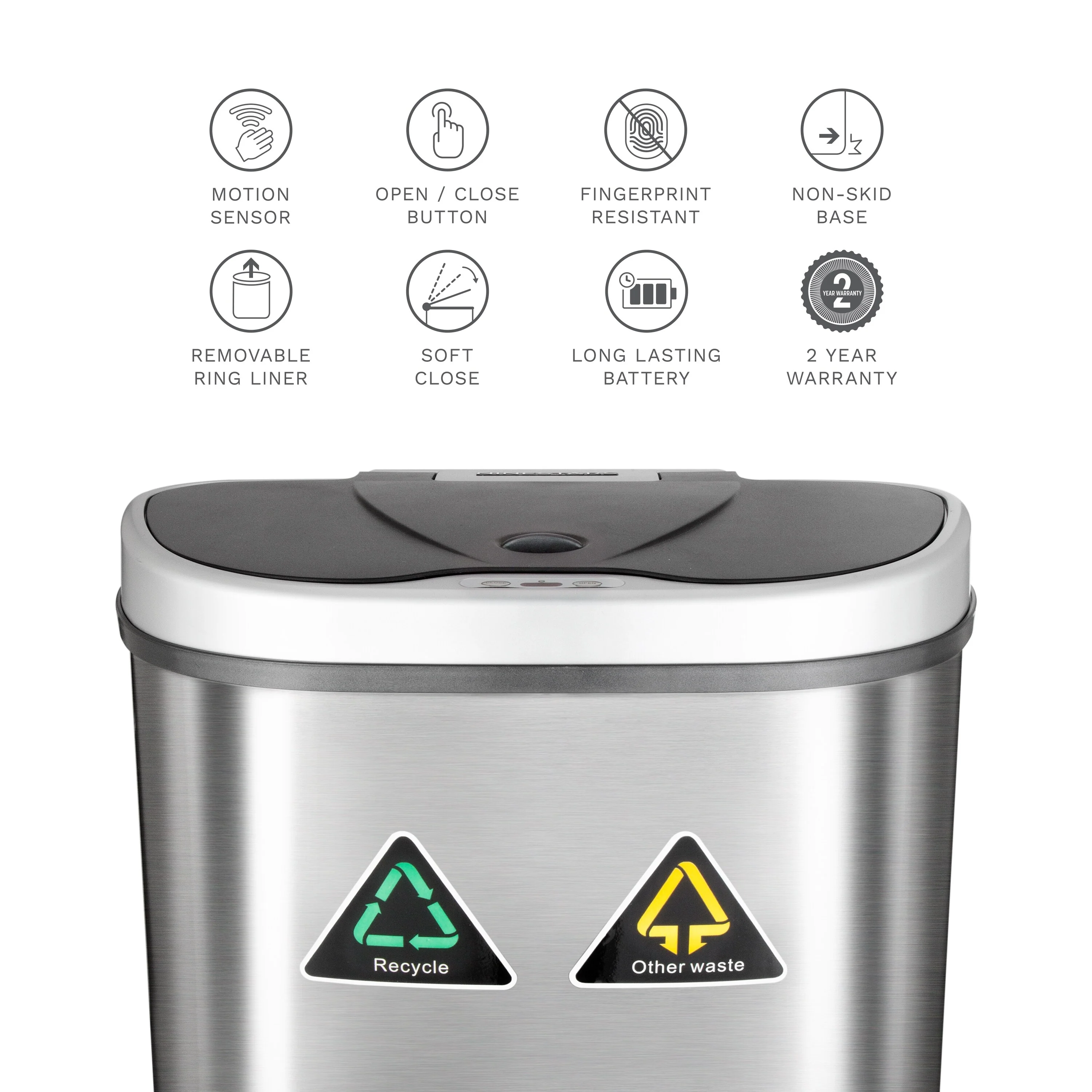 18 Gallon Dual Compartment Motion Sensor Trash Can, Automatic Hands-Free Kitchen Garbage Bin - Image 6