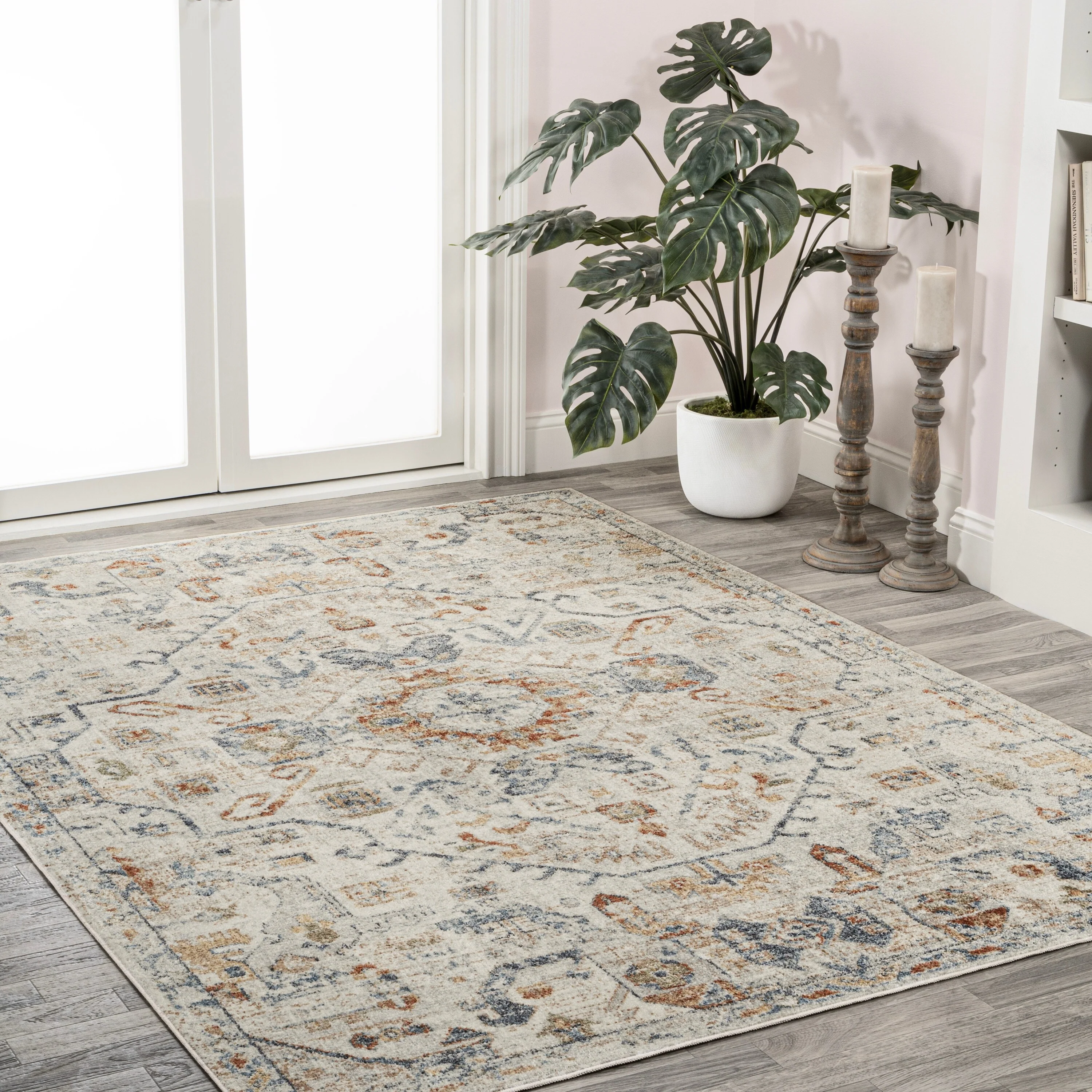 Bohemian Medallion Low-Pile Machine-Washable Area Rug, Cream and Terra - Image 48