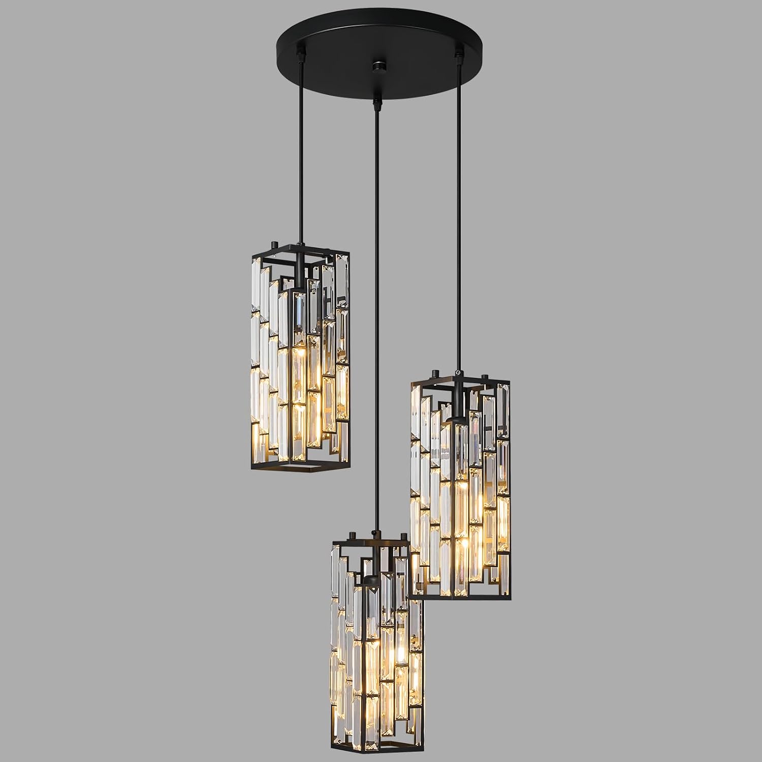 Black Pendant Lighting, Modern Pendant Light, Mini Crystal Chandeliers, Adjustable Pendant Light Fixture for Kitchen Island, Dining Room & Bedroom (3 Pack) - Image 13