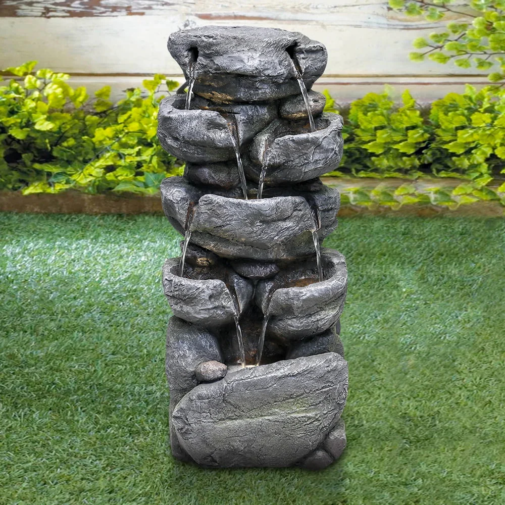 chrismas clearnace-?Stacked Rock Fountain with LED Lights - Outdoor Water Fountains Cascading Floor Water Feature Art Decor for Garden,Pation, Deck, Porch - Image 3