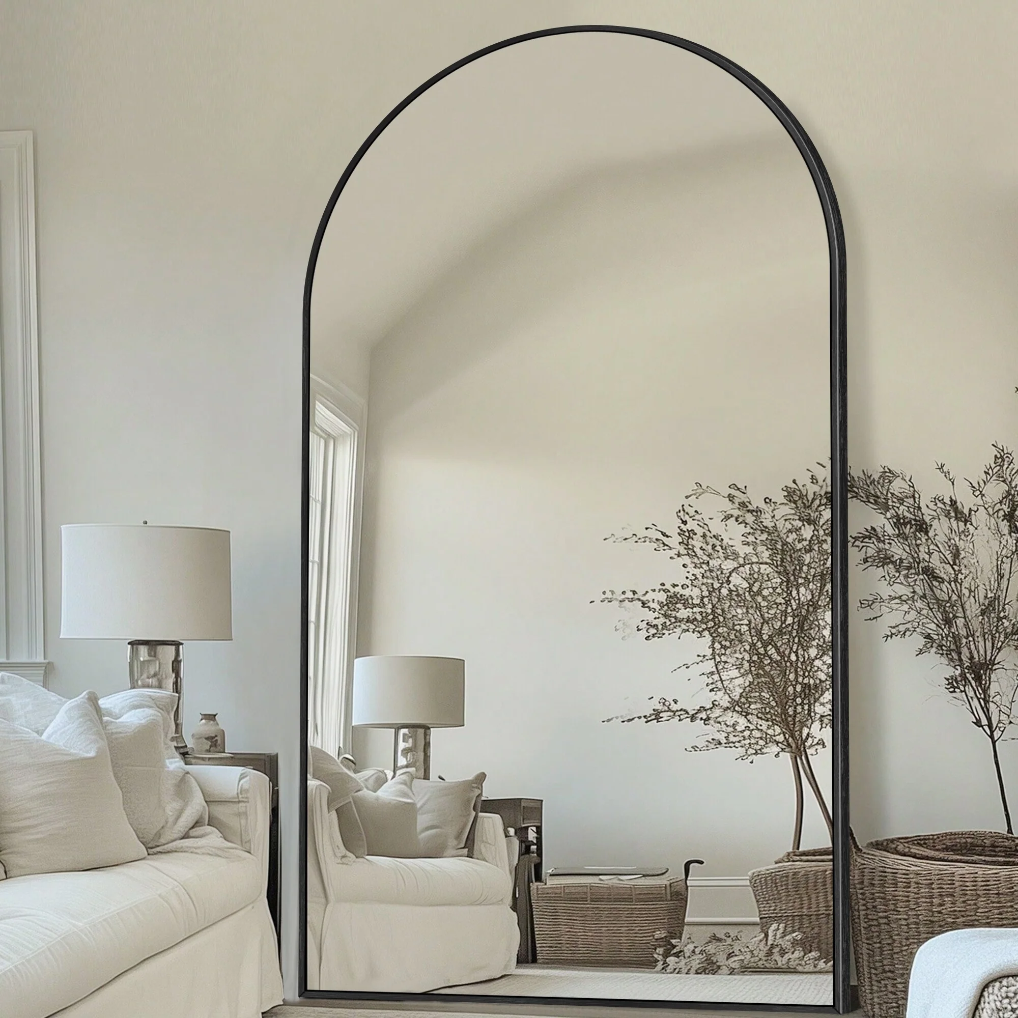 Modern Arched Full Length Floor Mirror, Aluminum Alloy Frame Standing Full Body Mirror - Image 54
