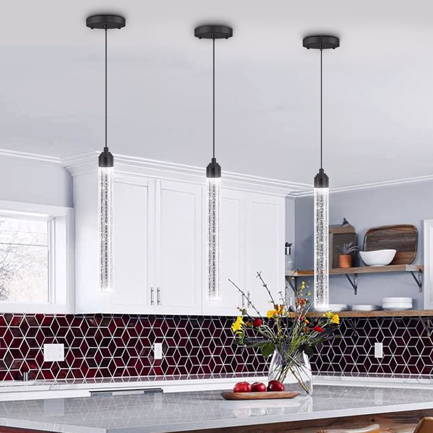 Modern Crystal Pendants Lighting Mini Chandelier for Kitchen Island LED Dimmable Ceiling Handing Lighting Adjustable Flush Mount Ceiling Light for Dining Room Hallway - Image 10
