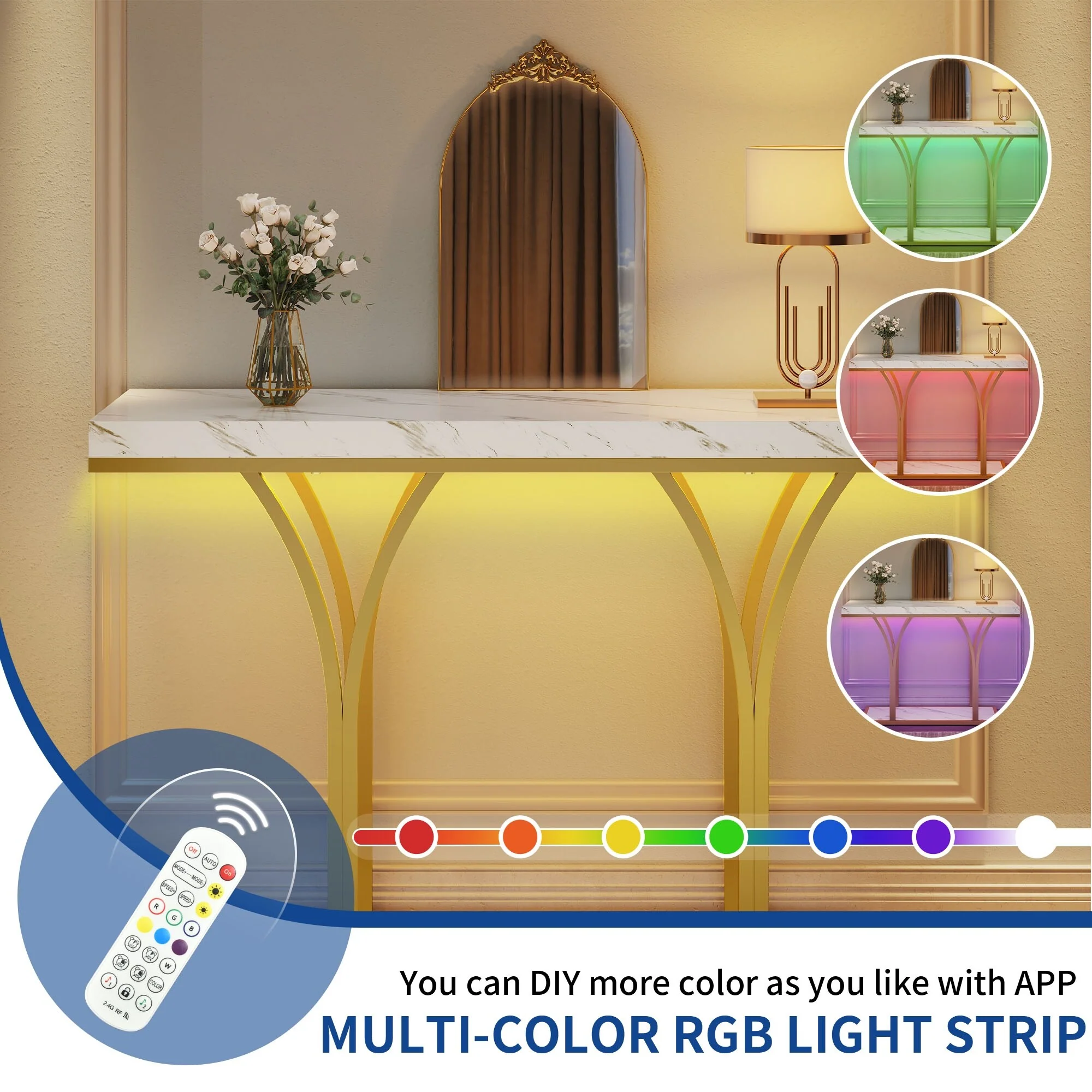 Modern Gold Console Table with Marbled Top, Sofa Table for Entryway and Hallway - Image 39