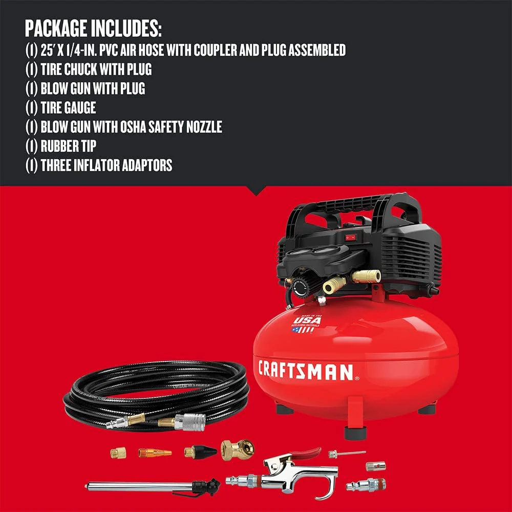 6 Gallon Pancake Air Compressor, Oil-Free Portable Compressor Kit for Garage, Workshop and DIY Projects - Image 3