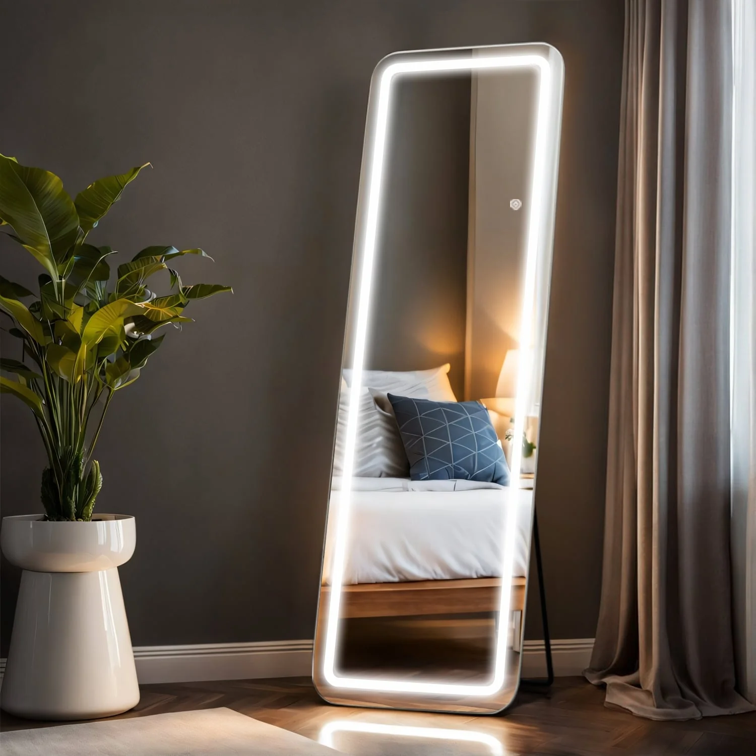 64 x 21 Inch Full Length LED Floor Mirror with Stand, Wall Mounted Full Body Mirror - Image 5