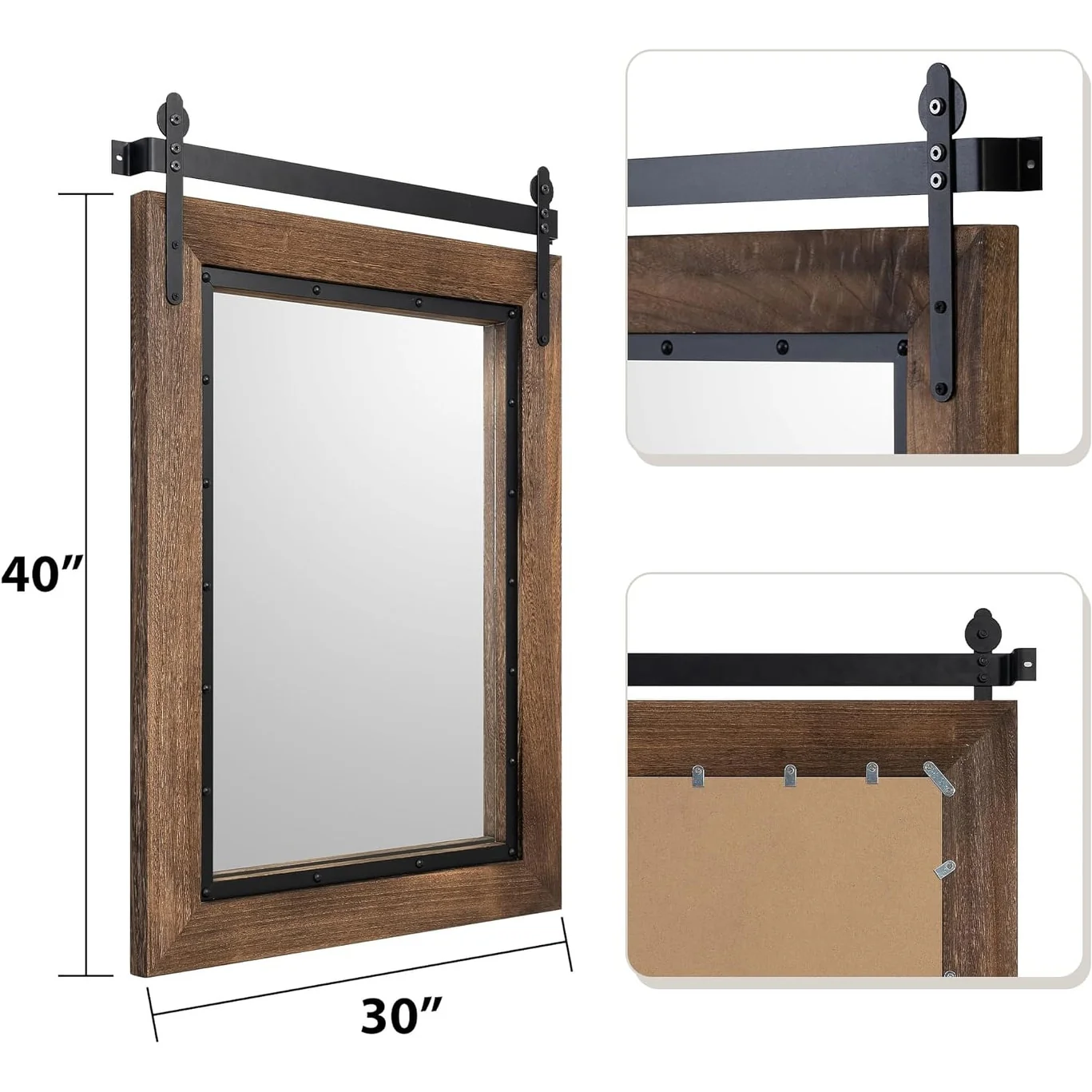 Farmhouse Barn Door Style Bathroom Vanity Mirror, Natural Wood Wall Mirror for Bathroom, Bedroom and Entryway - Image 6