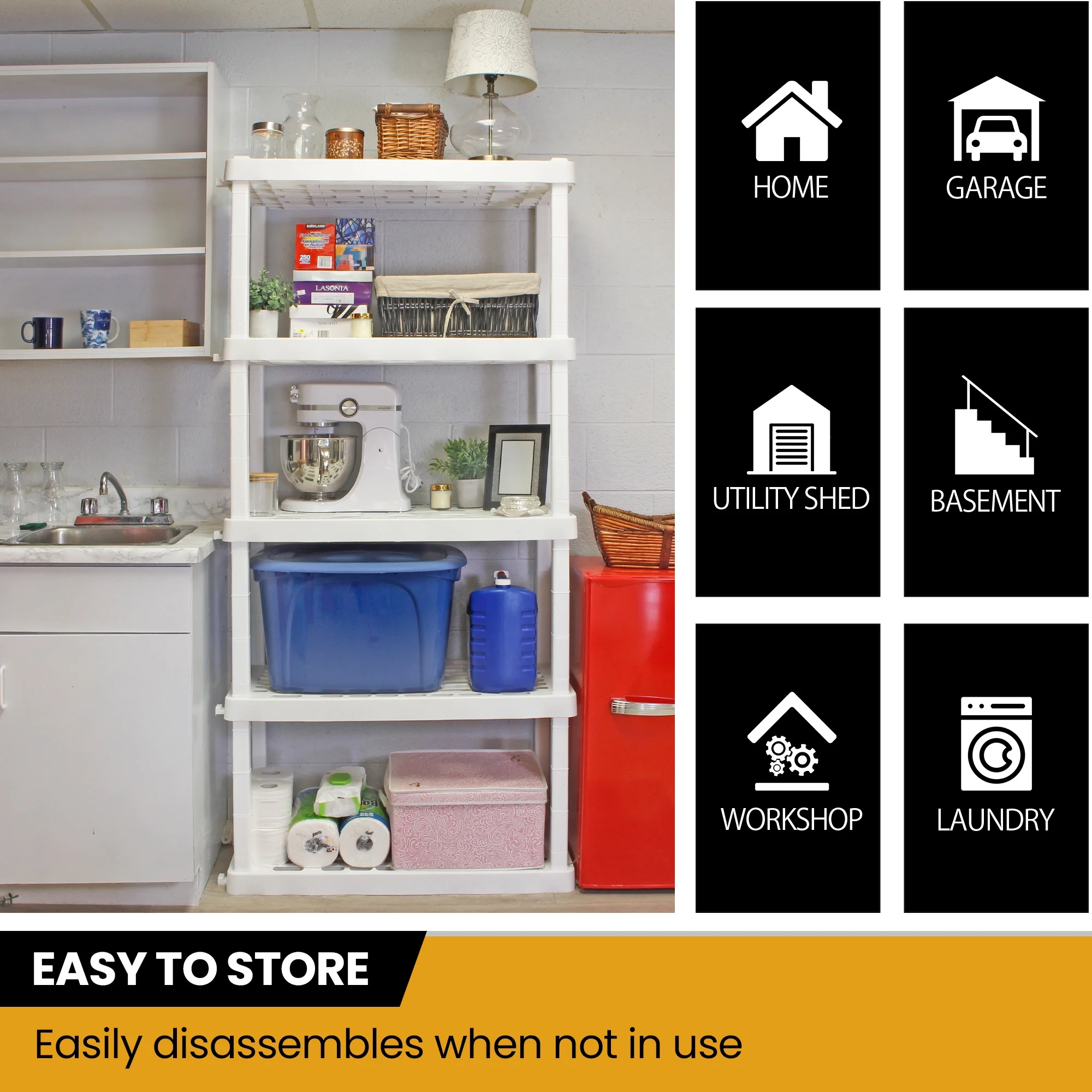 Hyper Tough Plastic Storage Shelves 5-Tier 73.8"H x 36"W x 17.75"D, 2-Pack White, 750 lbs Total Capacity - Image 6