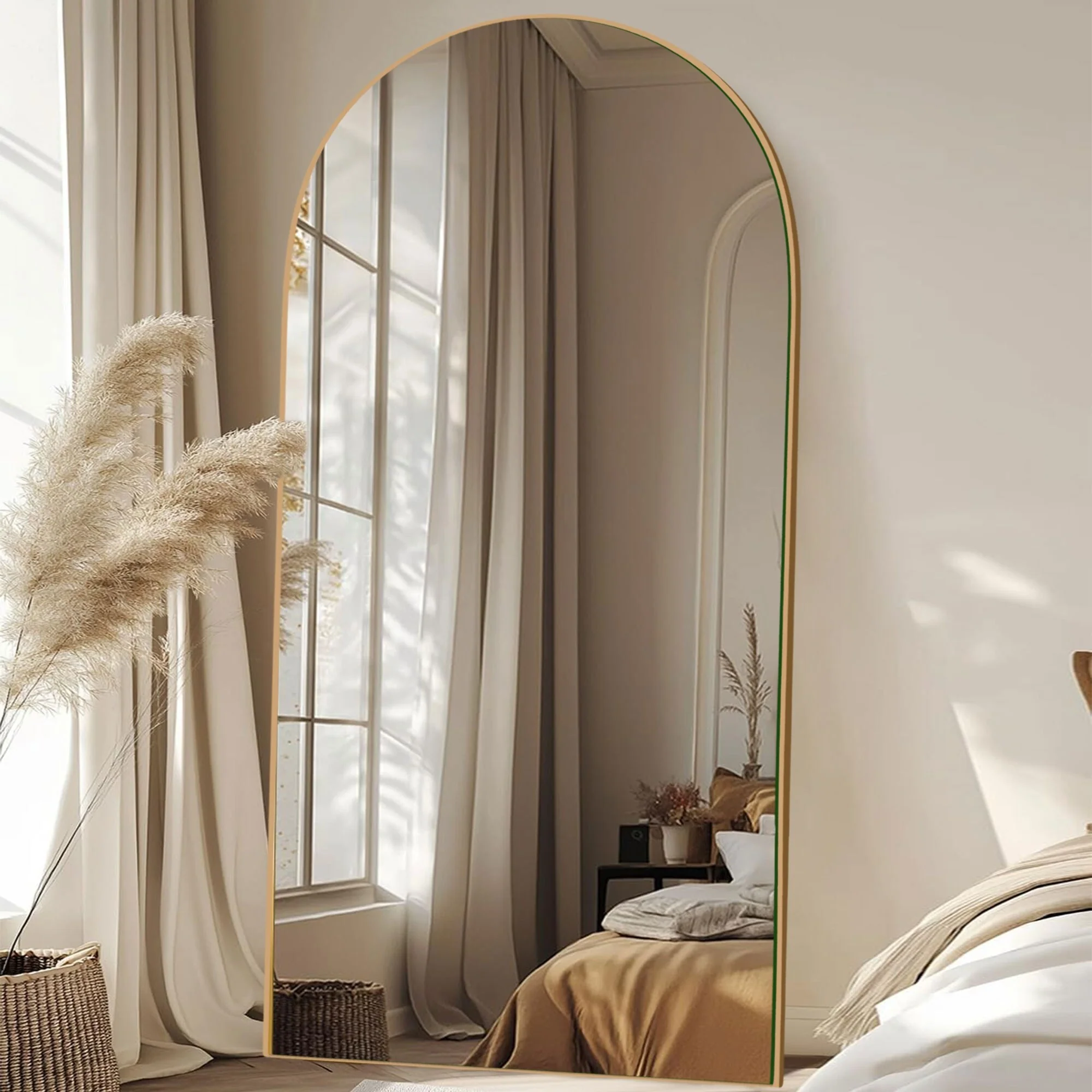 Arched Full Length Wood Floor Mirror, Full Body Standing and Wall Mounted Mirror for Bedroom, Living Room and Home Decor - Image 44