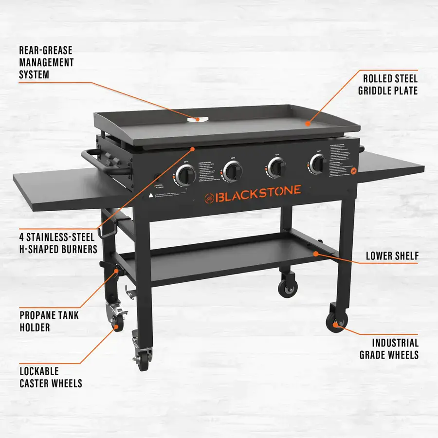 4-Burner 36" Griddle Cooking Station with Side Shelves - Image 4