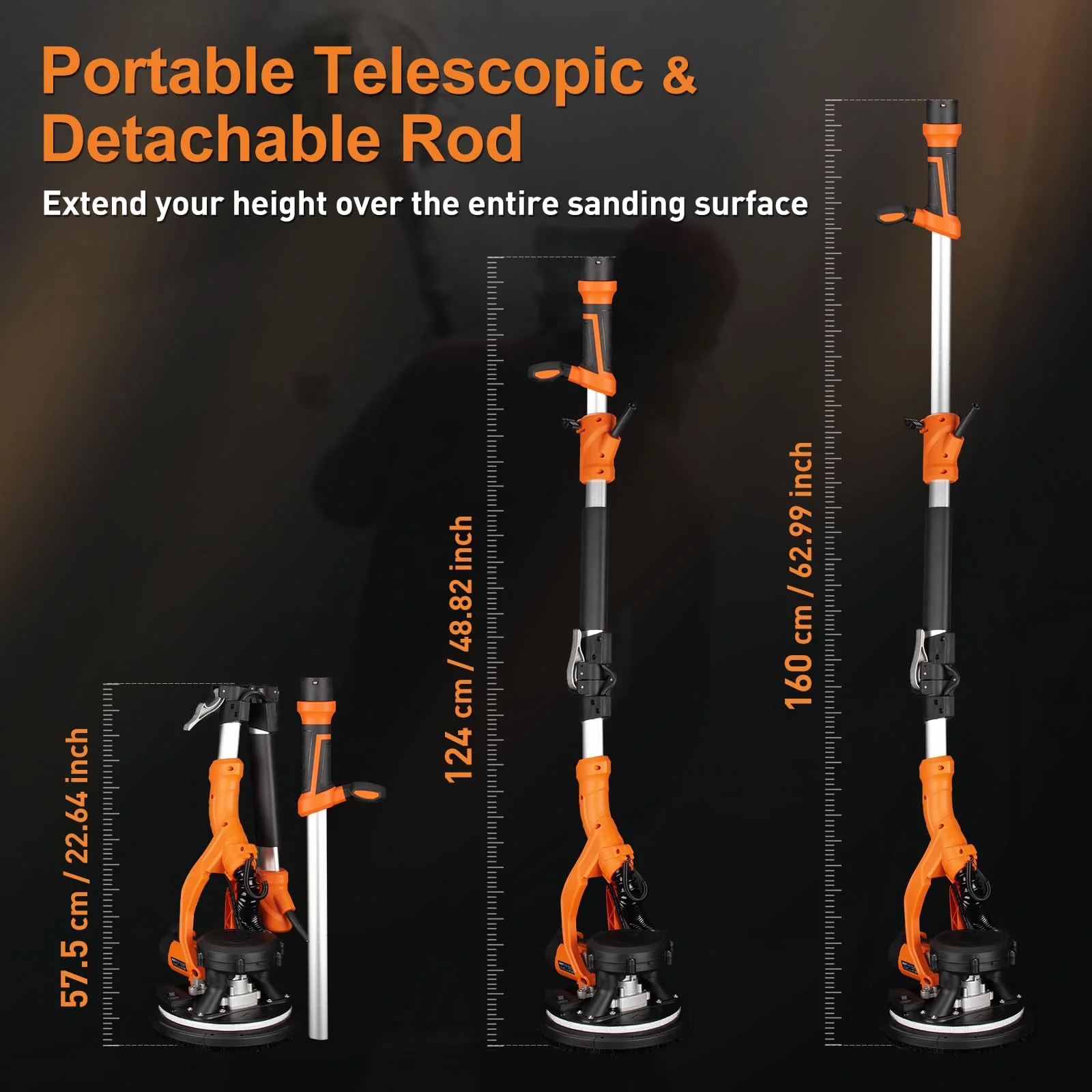 1000W Drywall Sander with Vacuum and LED Light, Electric Wall and Ceiling Sander with Dust Collection - Image 3