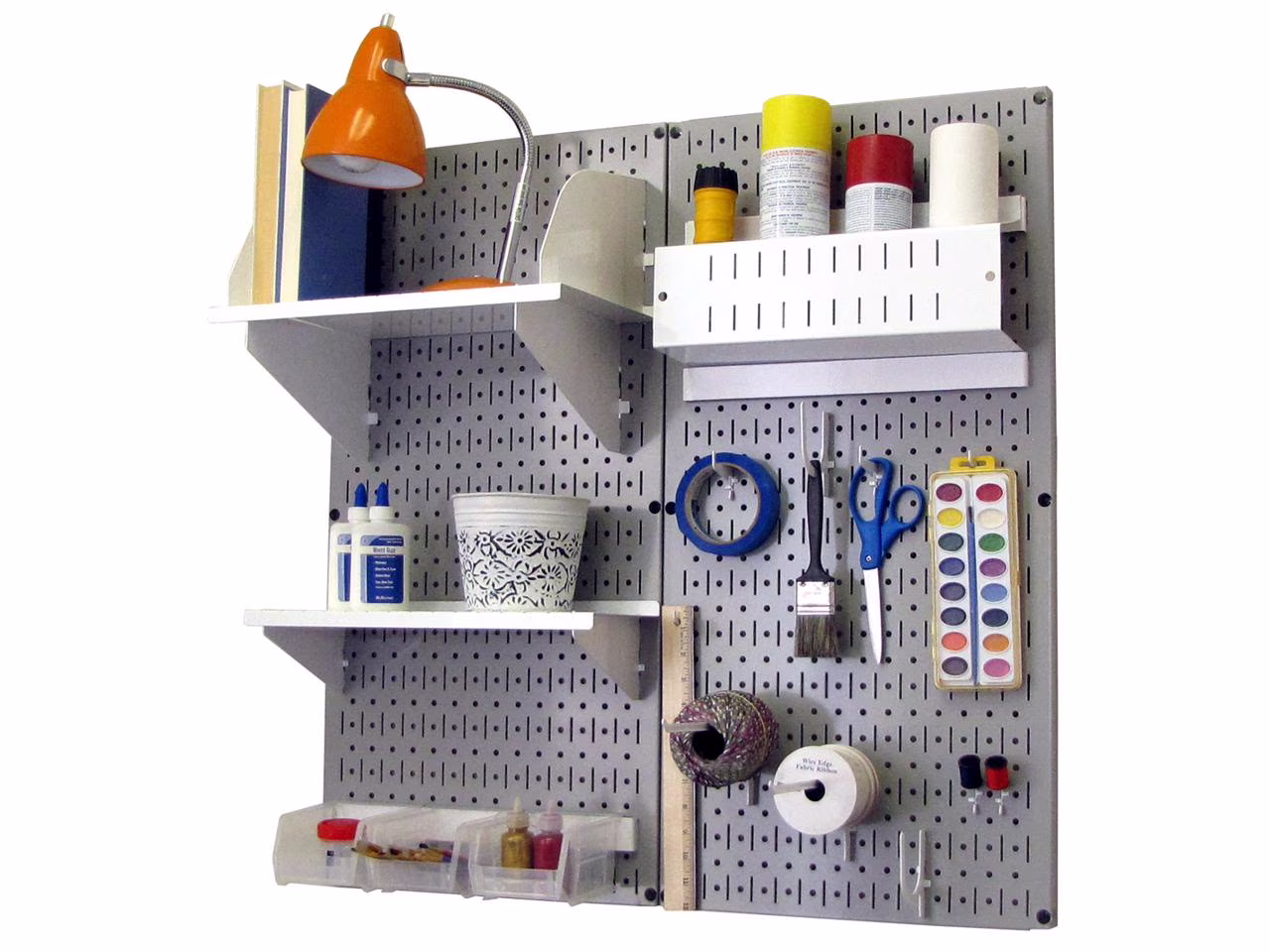 Wall Control Pegboard Hobby Craft Pegboard Organizer Storage Kit with Gray Pegboard and White Accessories