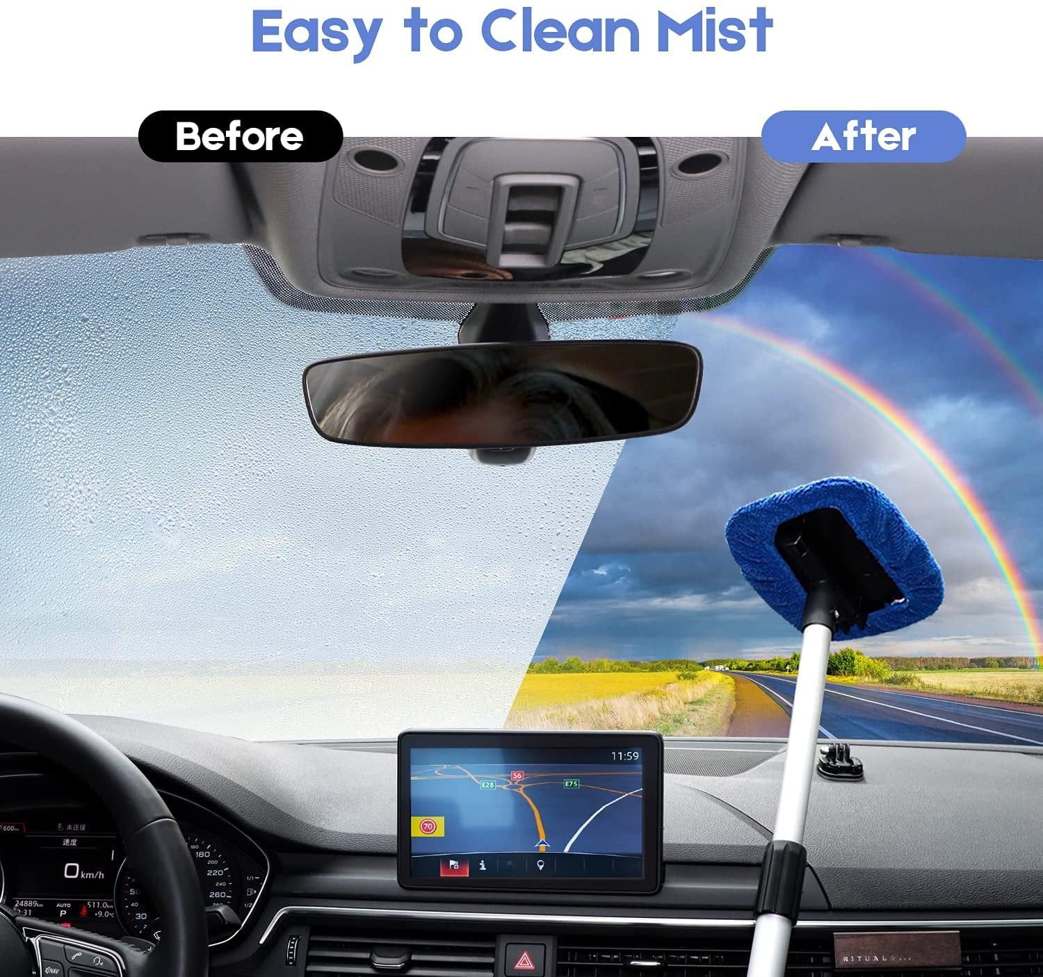 Car Wash Kit, Windshield Cleaner Glass Cleaning Tool, Cleaner for Car Window, Blue - Image 7
