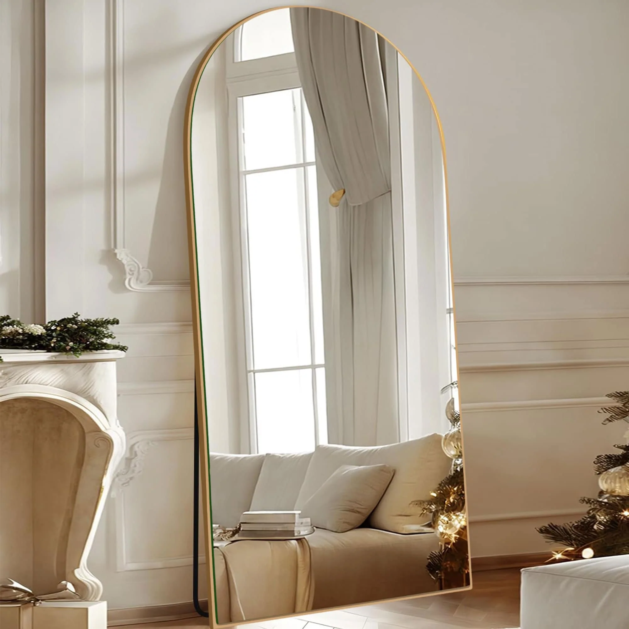 Arched Full Length Wood Floor Mirror, Full Body Standing and Wall Mounted Mirror for Bedroom, Living Room and Home Decor - Image 7