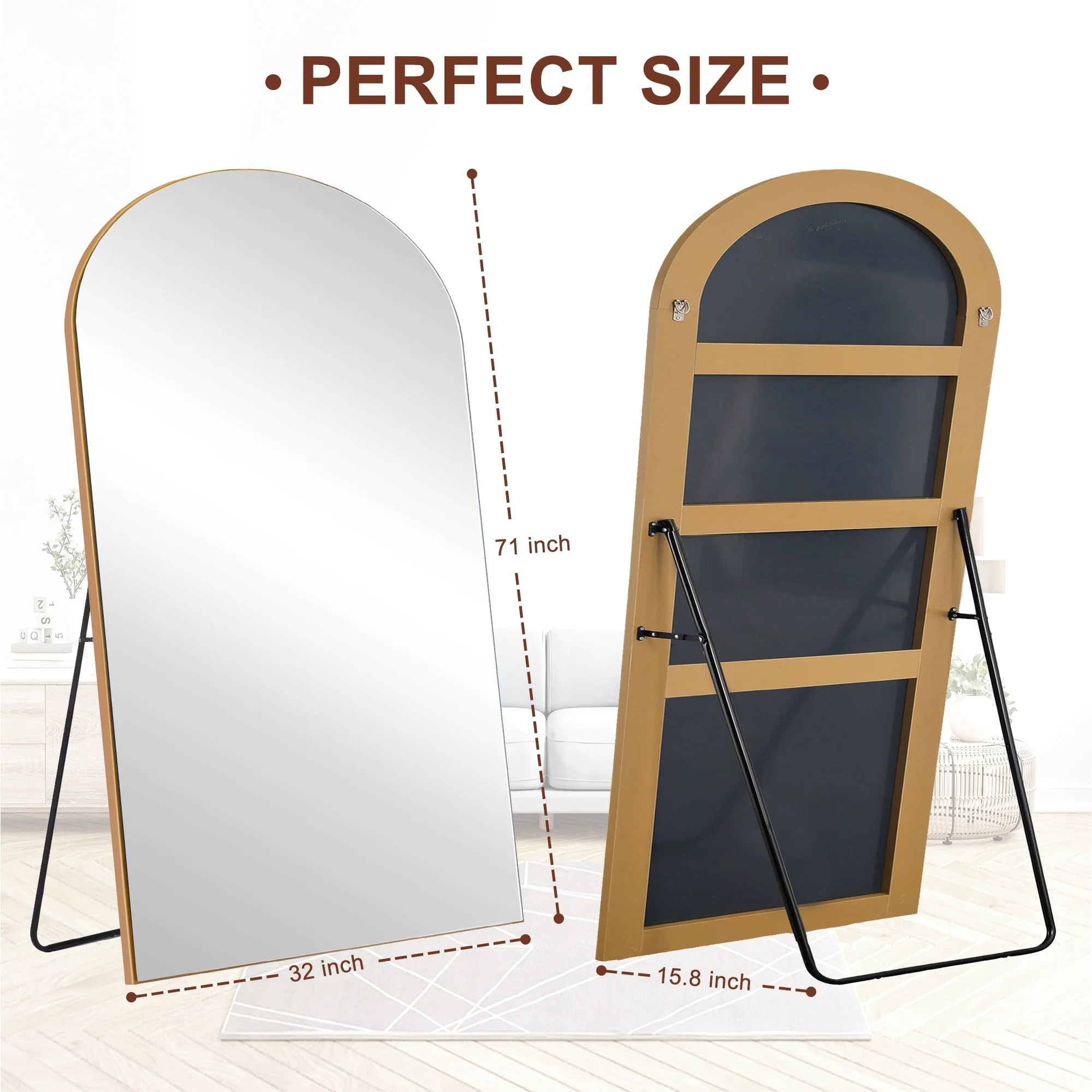 Arched Full Length Wood Floor Mirror, Full Body Standing and Wall Mounted Mirror for Bedroom, Living Room and Home Decor - Image 50