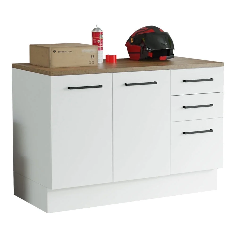 Madesa Garage and Utility Room Base Storage Cabinet with 2 Doors and 3 Drawers Storage Shelves 47 Inch Wooden Organization Unit - White - Image 2