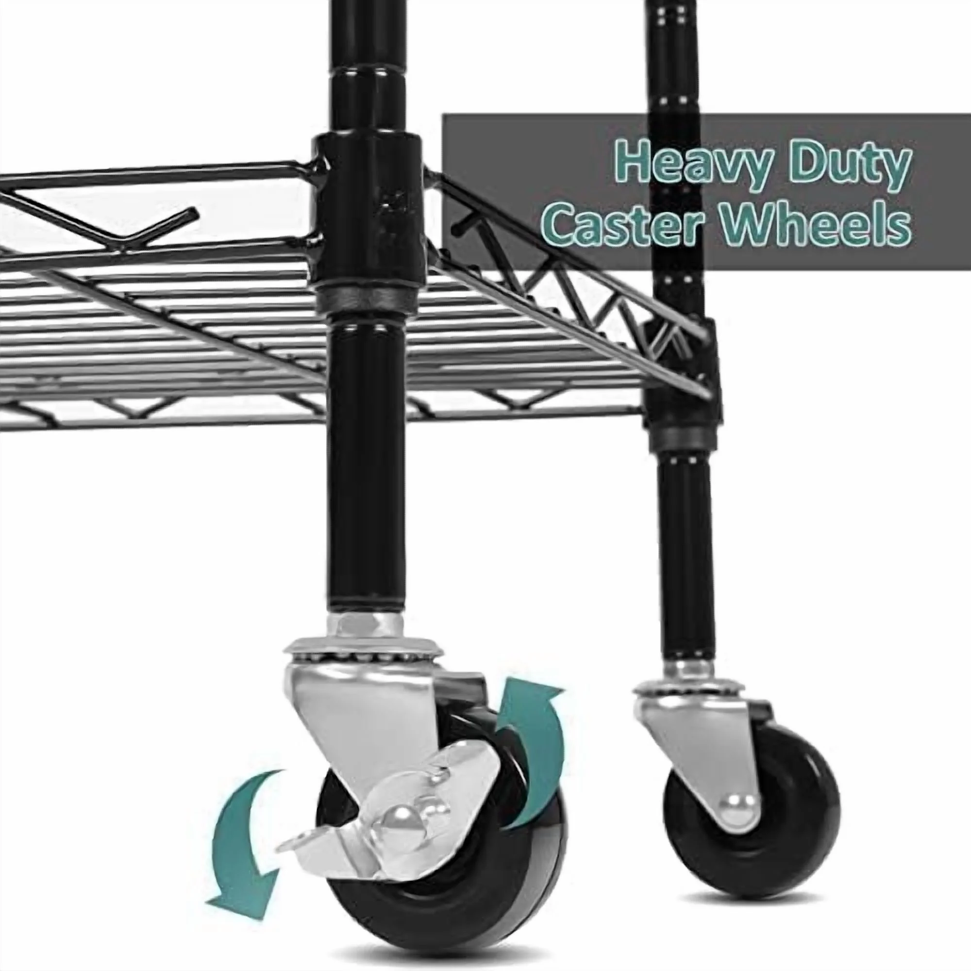 5-Tier Storage Shelf Wire Shelving Unit on Wheels, Adjustable Heavy Duty Metal Shelves with Side Hooks, Steel Rack Organization for Kitchen Garage Basement, Silver - Image 21