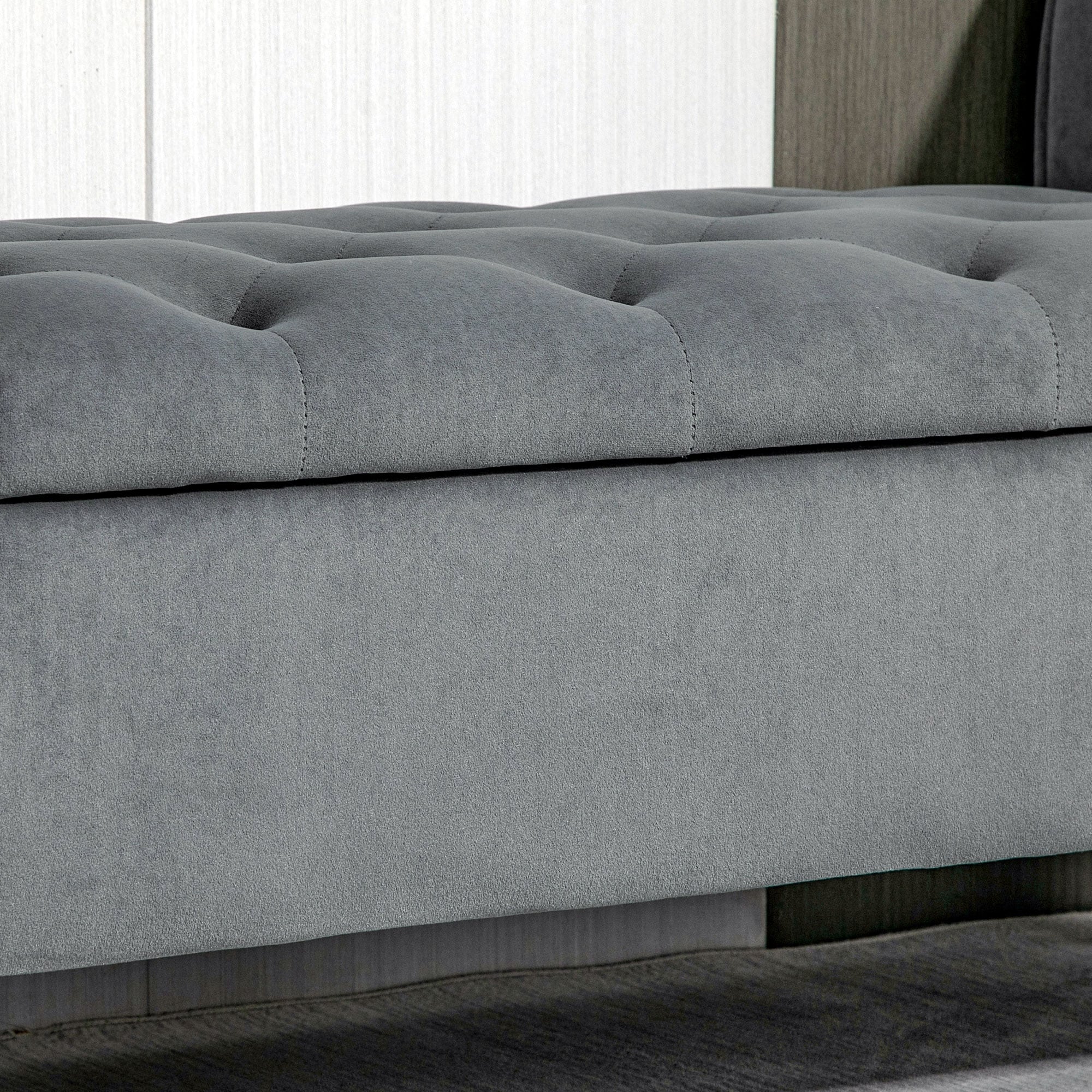Button-Tufted Storage Ottoman Bench, Upholstered Bed Bench with Rolled Armrests for Bedroom, Living Room and Hallway - Image 19