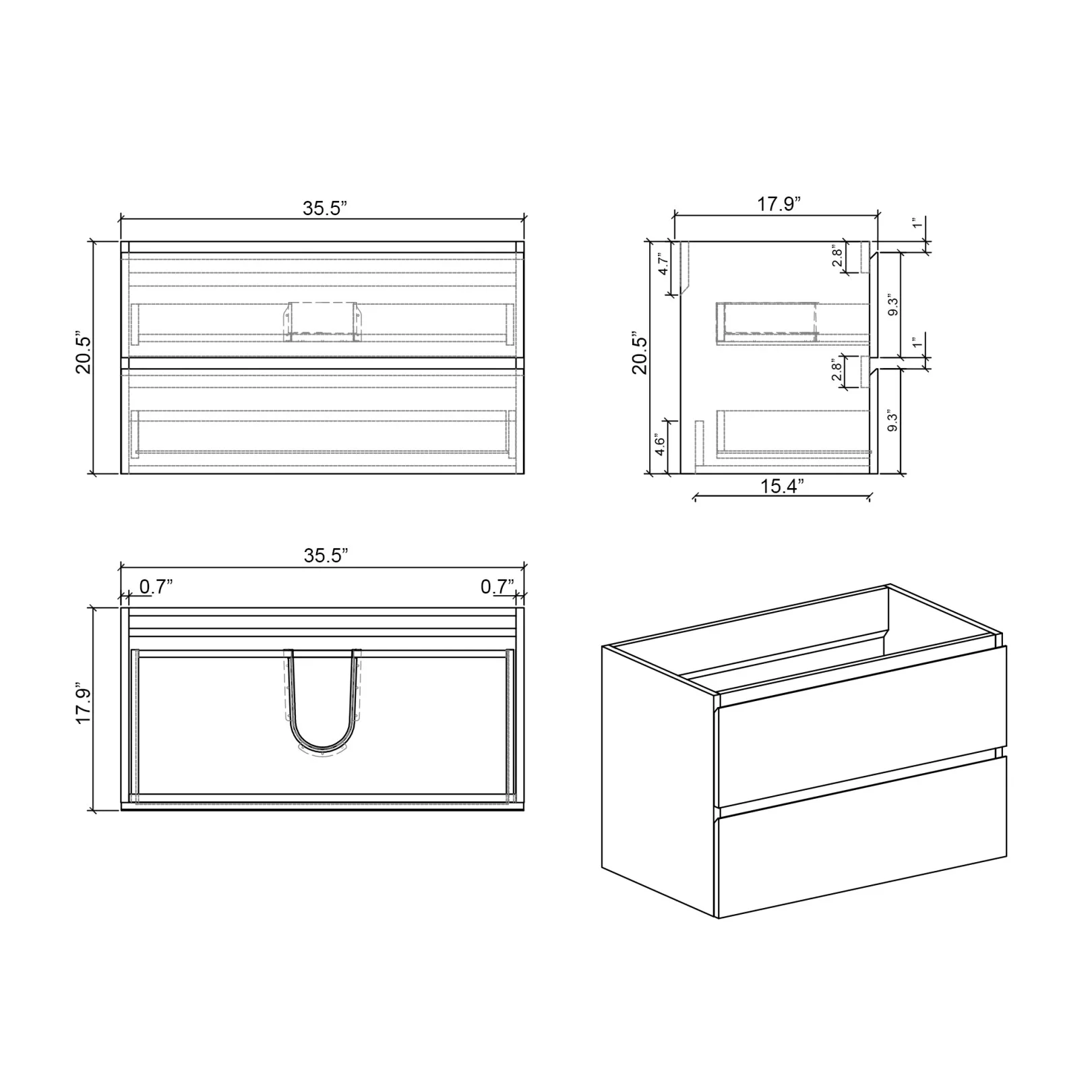 Wall Mount Bathroom Cabinet Without Basin, Gray Two-Drawer Storage Unit with Pre-Assembled Design for Space-Saving Modern Bathrooms - Image 19